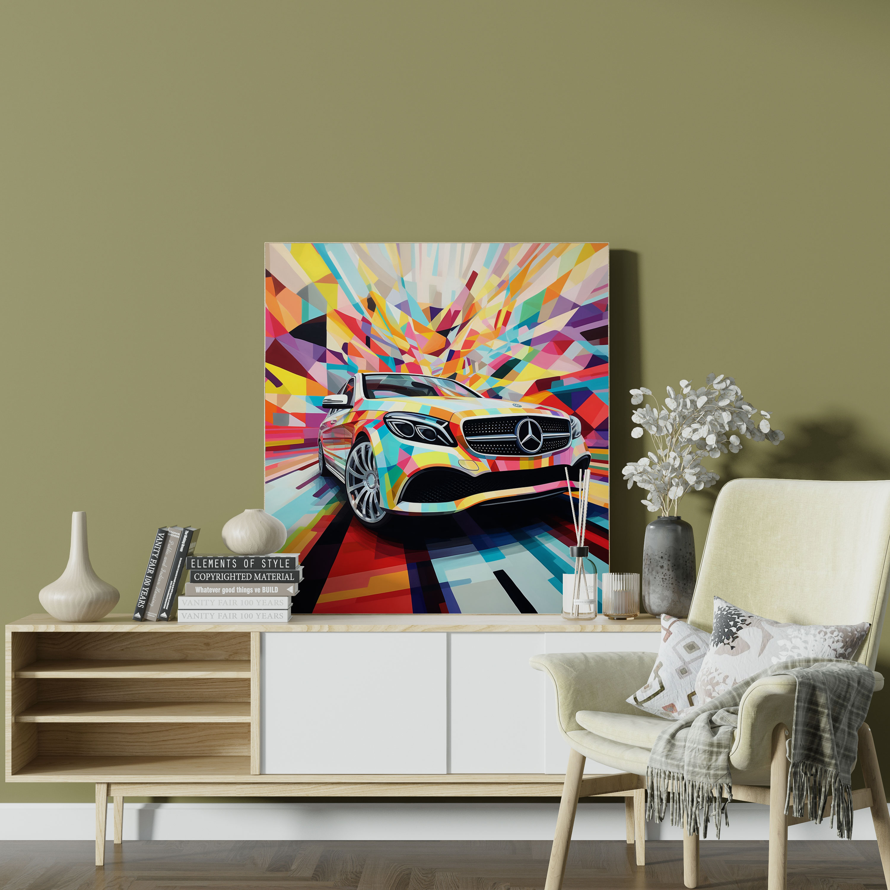 Geometric Mercedes Abstract Canvas Print - Mercedes, Mercedes, Canvas, Geometric Abstract Painting