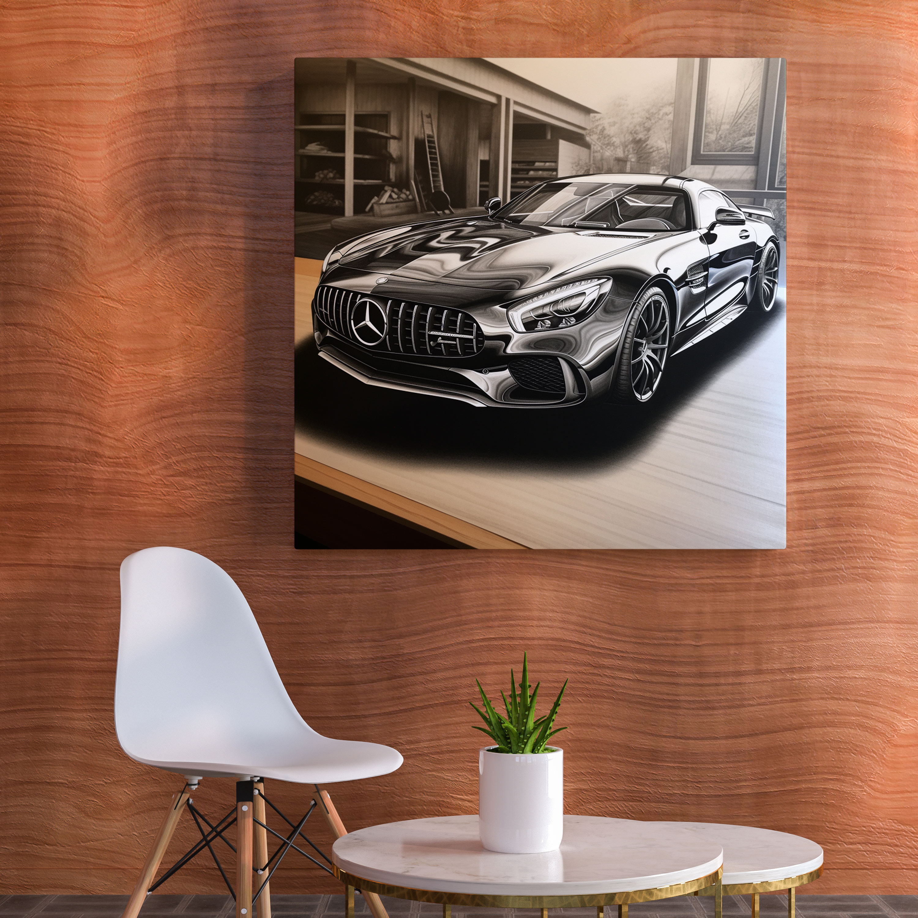 Dynamic Mercedes Charcoal Sketch Wall Art - Mercedes, Wall Art, Canvas, Sports Car