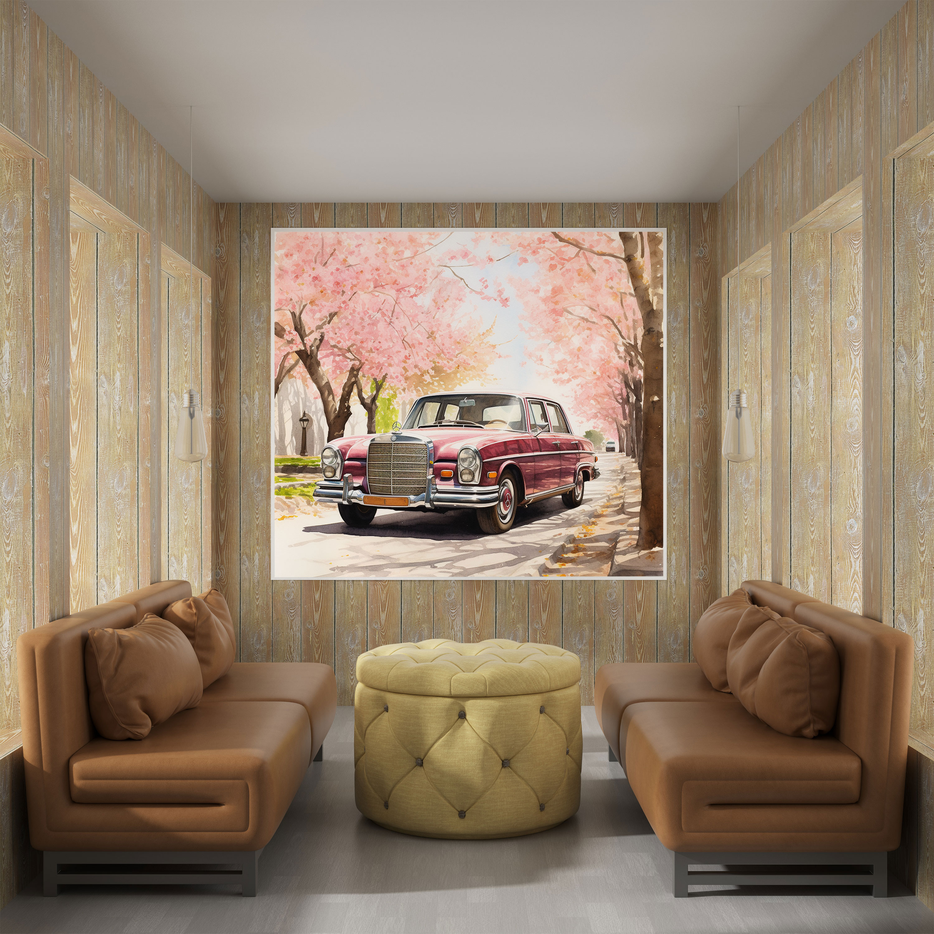Vintage Mercedes Canvas Print - Mercedes, Cherry Blossom Tree, Canvas Print, Vintage