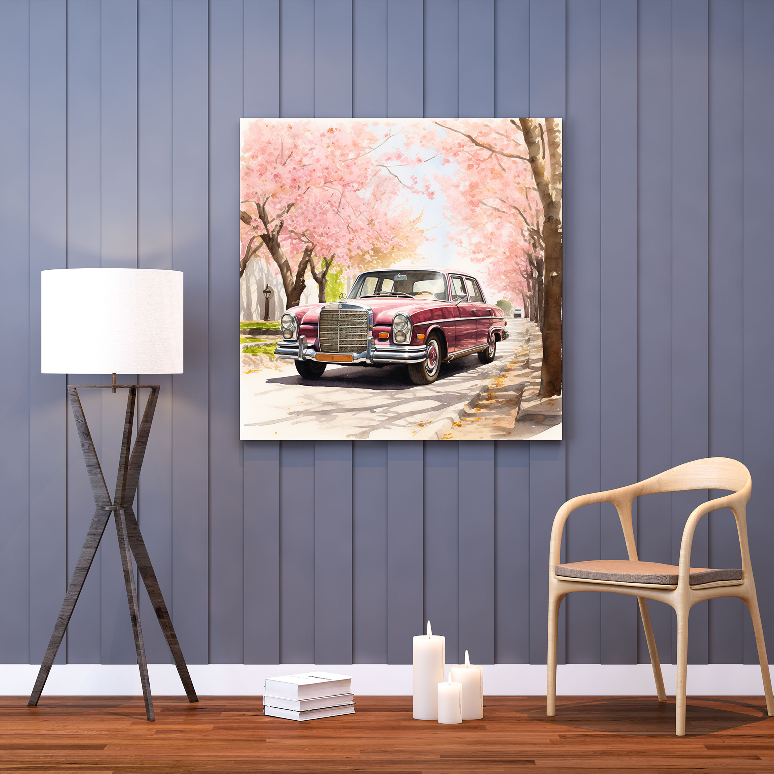 Vintage Mercedes Canvas Print - Mercedes, Cherry Blossom Tree, Canvas Print, Vintage