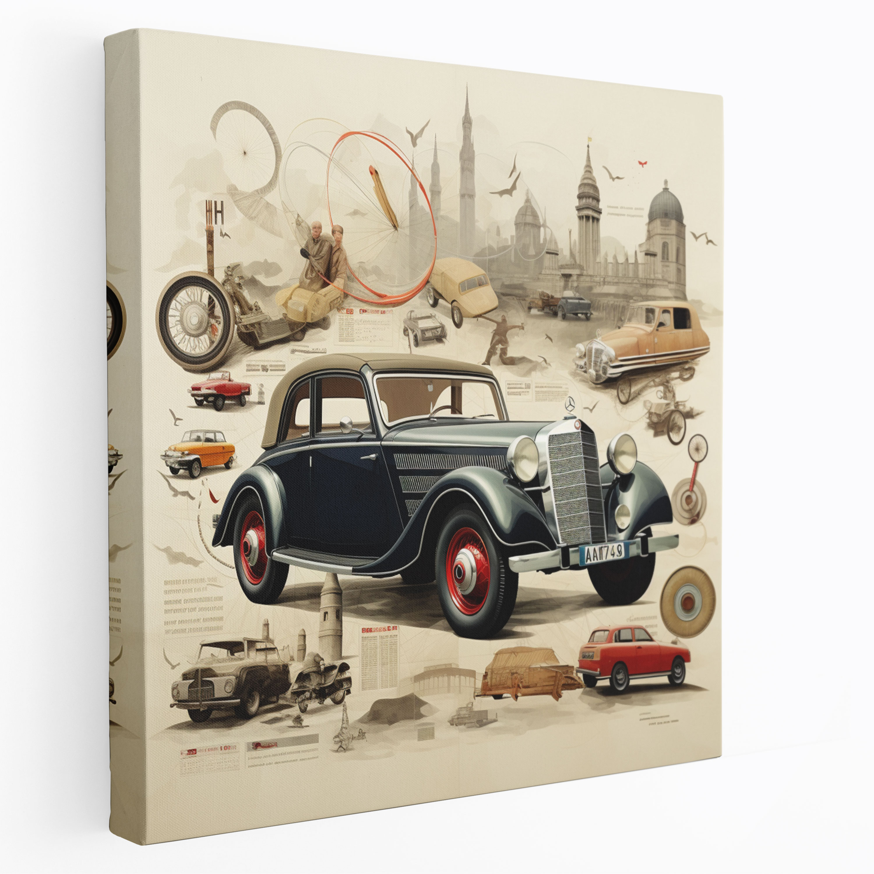Mercedes Collage Wanddeko - Historie Leinwandbild Collage Kunst