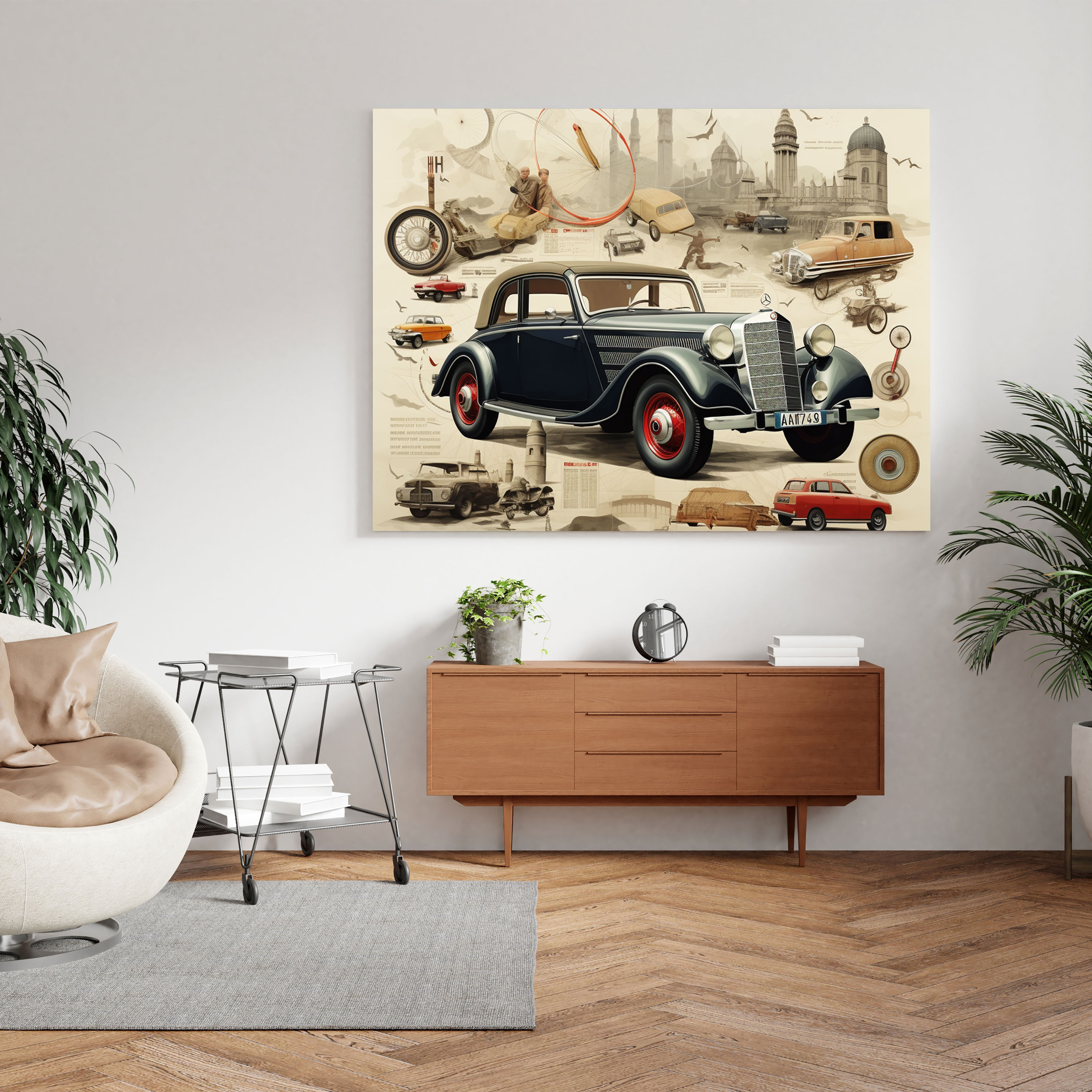 Mercedes Collage Wanddeko - Historie Leinwandbild Collage Kunst