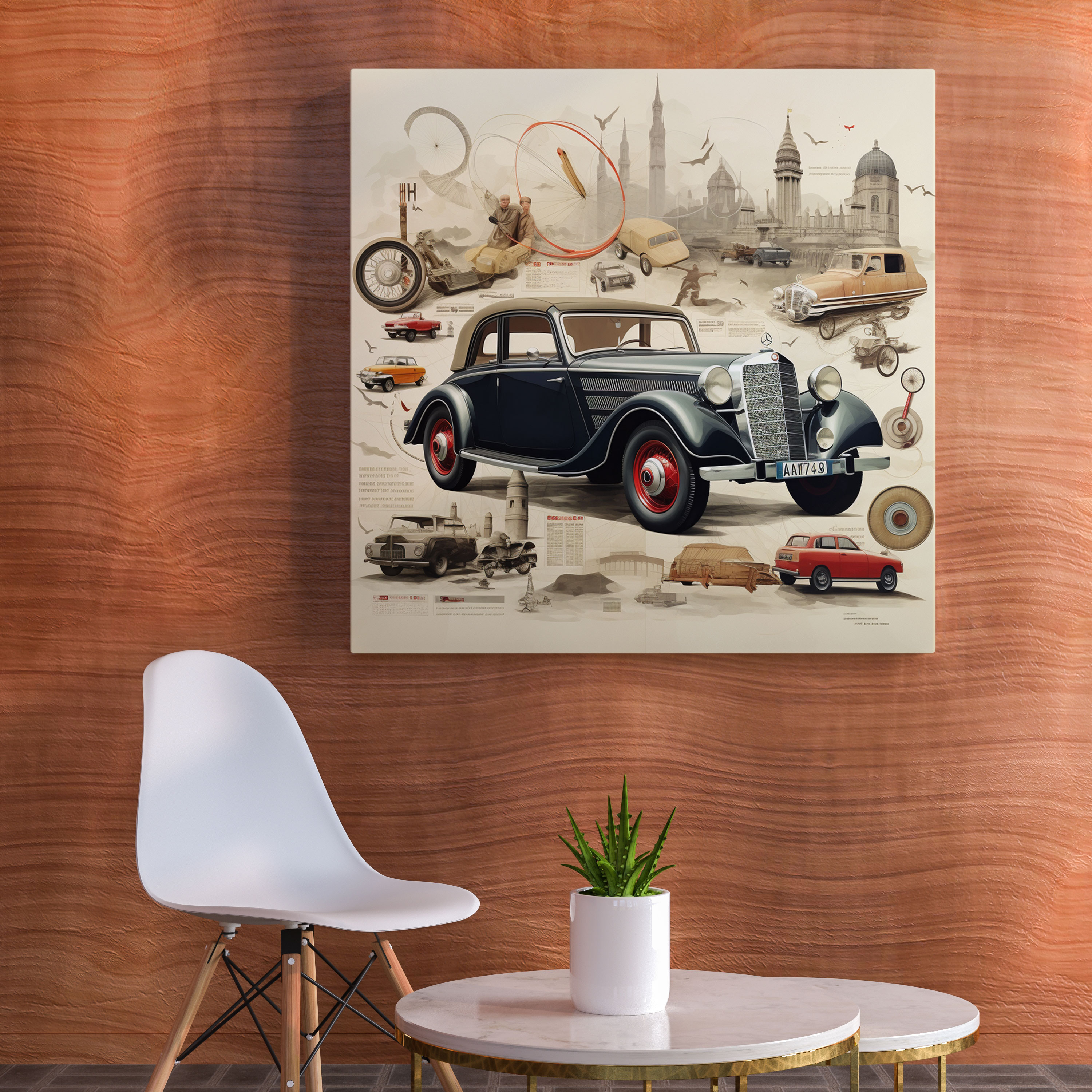 Mercedes Collage Wanddeko - Historie Leinwandbild Collage Kunst