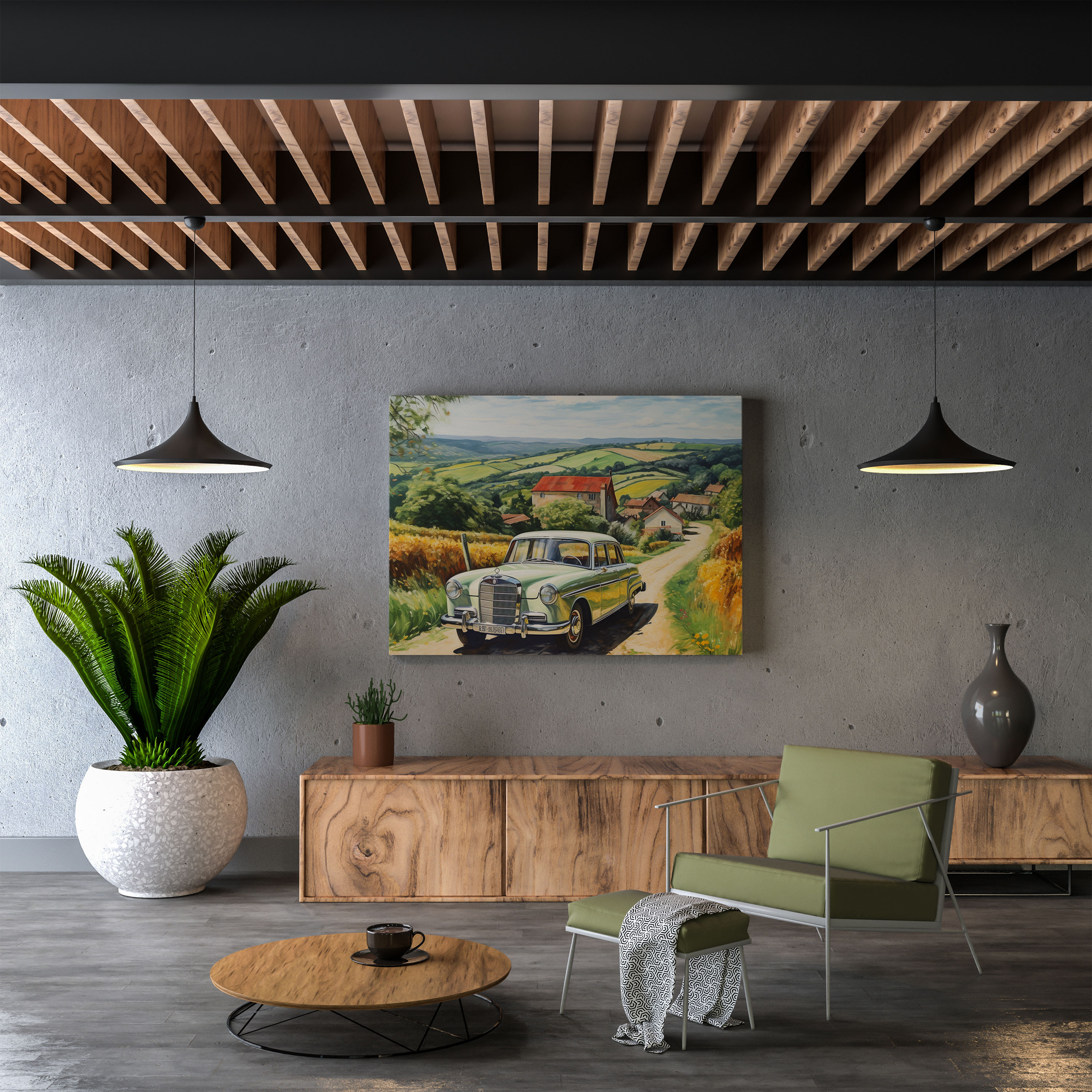 Mercedes Impressionist Leinwandbild - Limousine Landschaft Faszinierend.