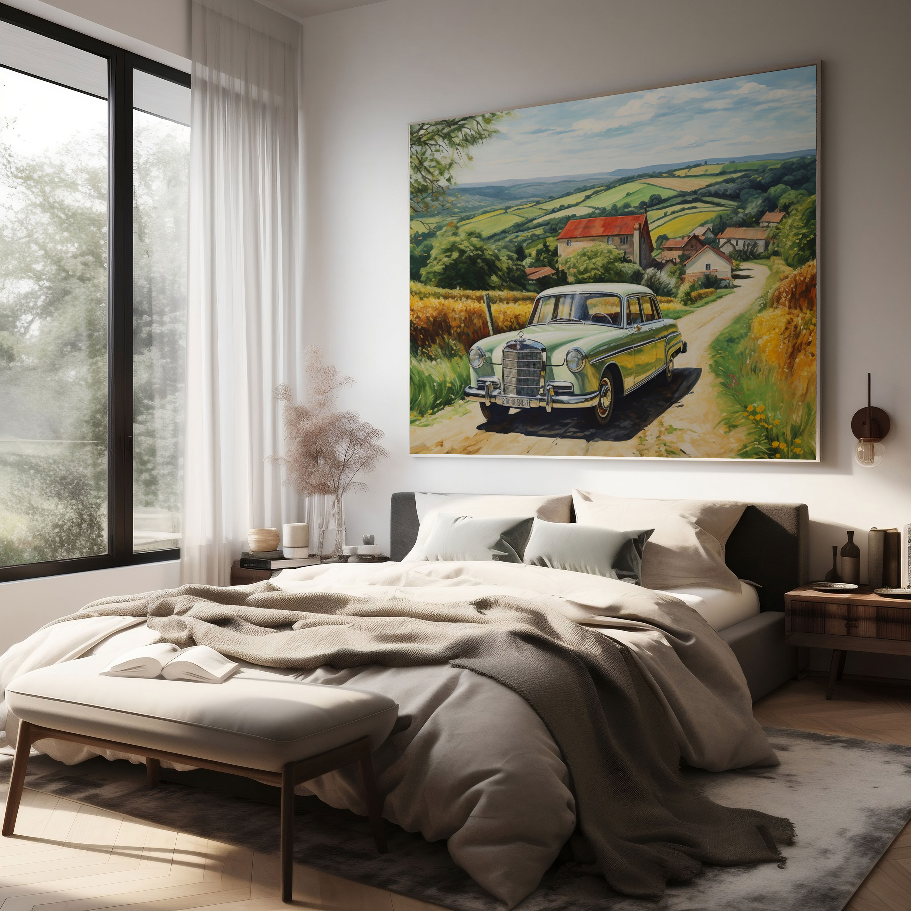 Mercedes Impressionist Leinwandbild - Limousine Landschaft Faszinierend.