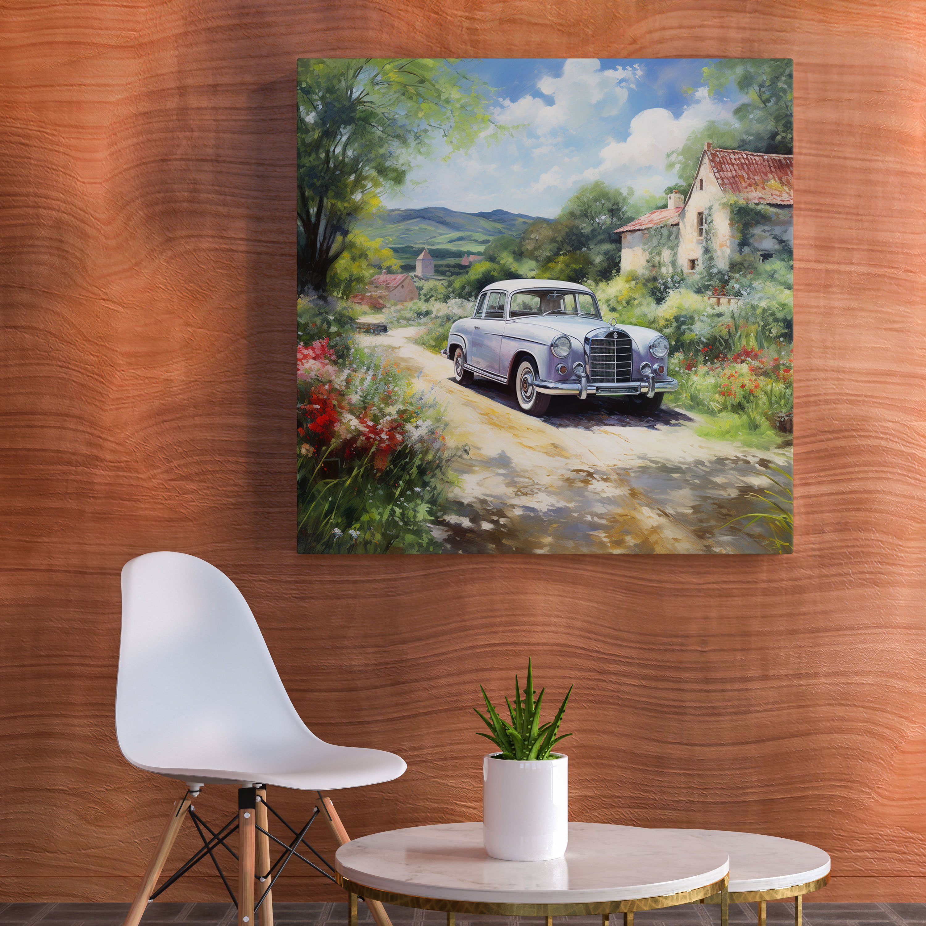 Mercedes Wandkunst - Impressionistisches Landschaftsgemälde - Wohn-Dekoration - Leinwandbild Luxus