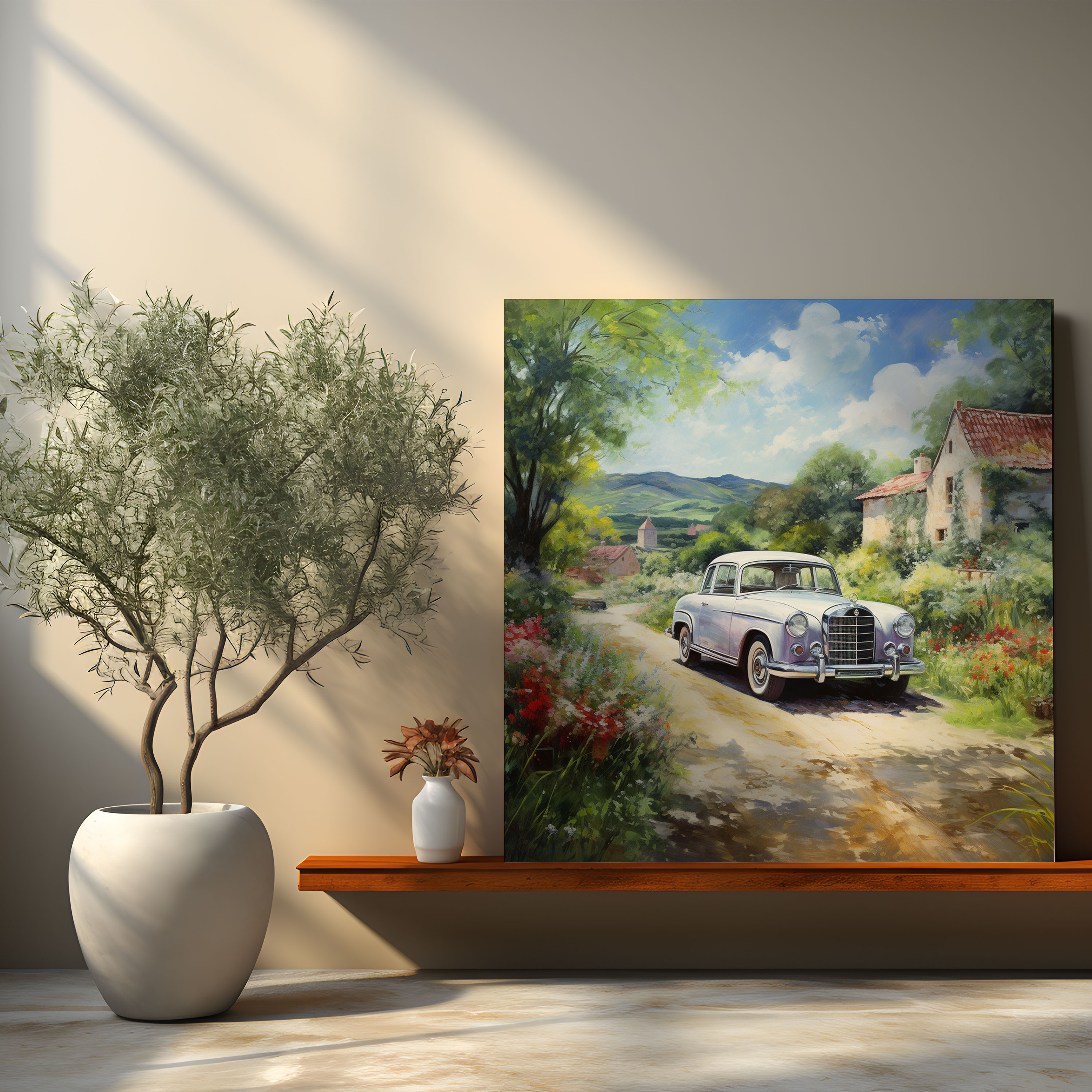 Mercedes Wandkunst - Impressionistisches Landschaftsgemälde - Wohn-Dekoration - Leinwandbild Luxus