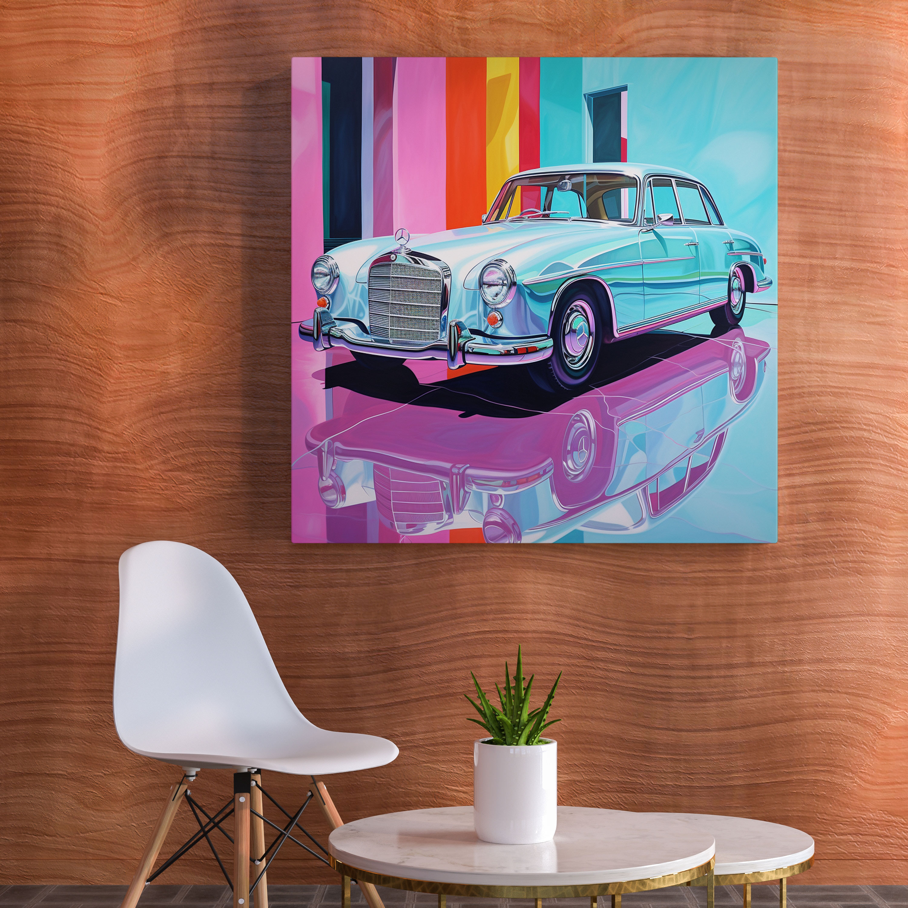 Mercedes Canvas Print - Sleek Silver Car - Mercedes, Canvas Print, Abstract Painting, Sleek Silver Car