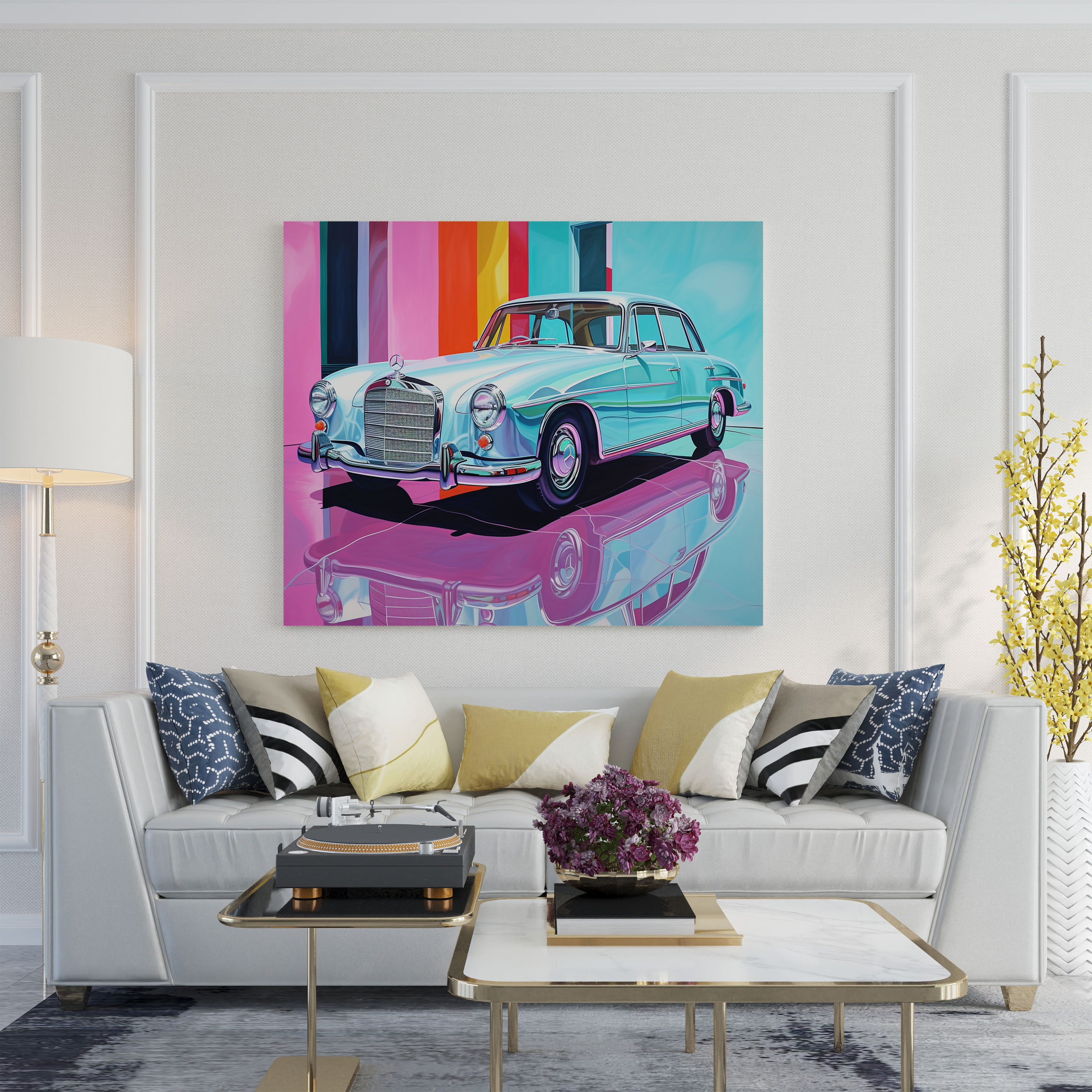 Mercedes Canvas Print - Sleek Silver Car - Mercedes, Canvas Print, Abstract Painting, Sleek Silver Car