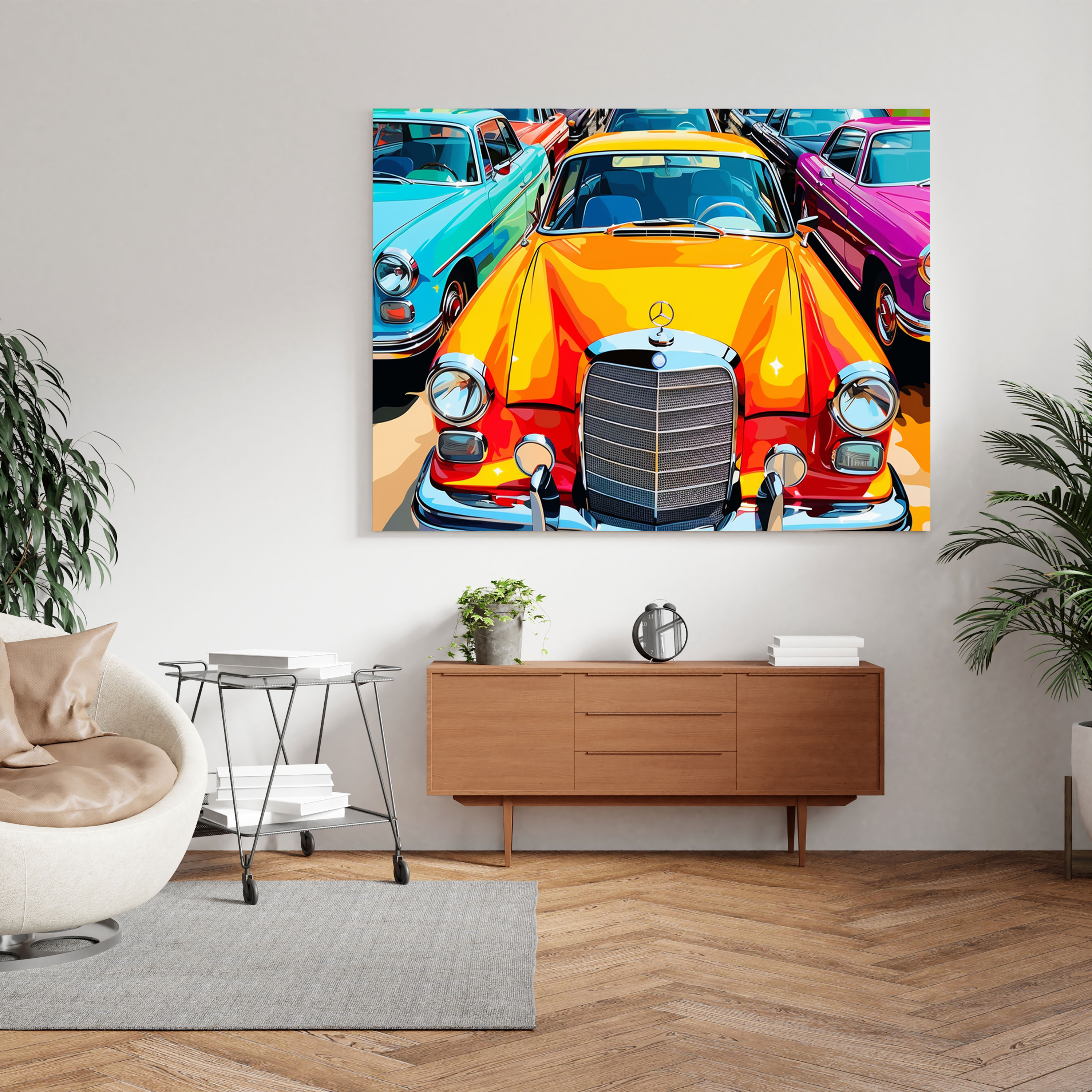 Mercedes Wandkunst - Collage lebendiger Autos - Leinwandbild Pop-Art-Stil Wandkunst