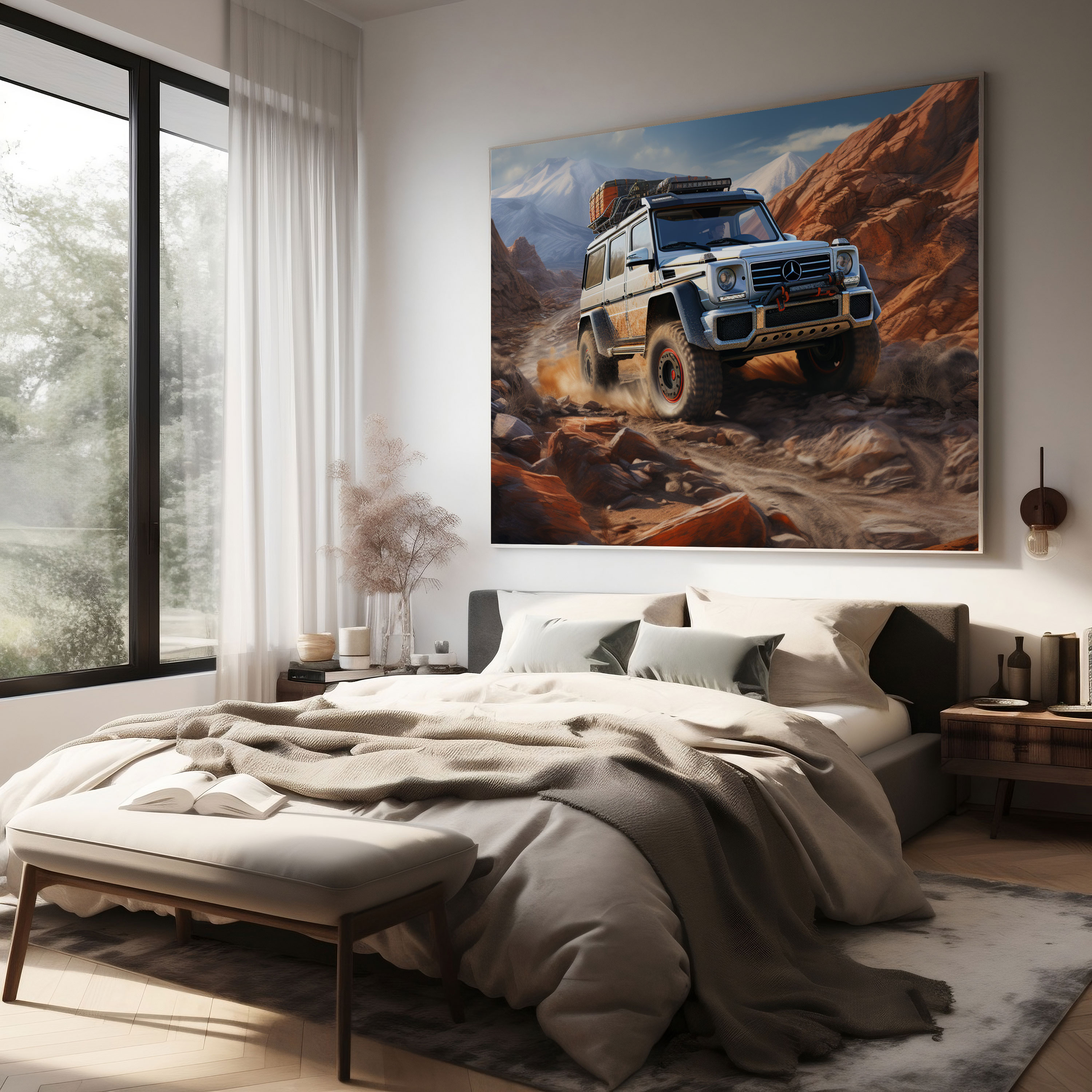 Mercedes Wall Decoration - Rugged G-Wagon Adventure - Mercedes, Exploration, Canvas Wall Art, Realistic Digital Art