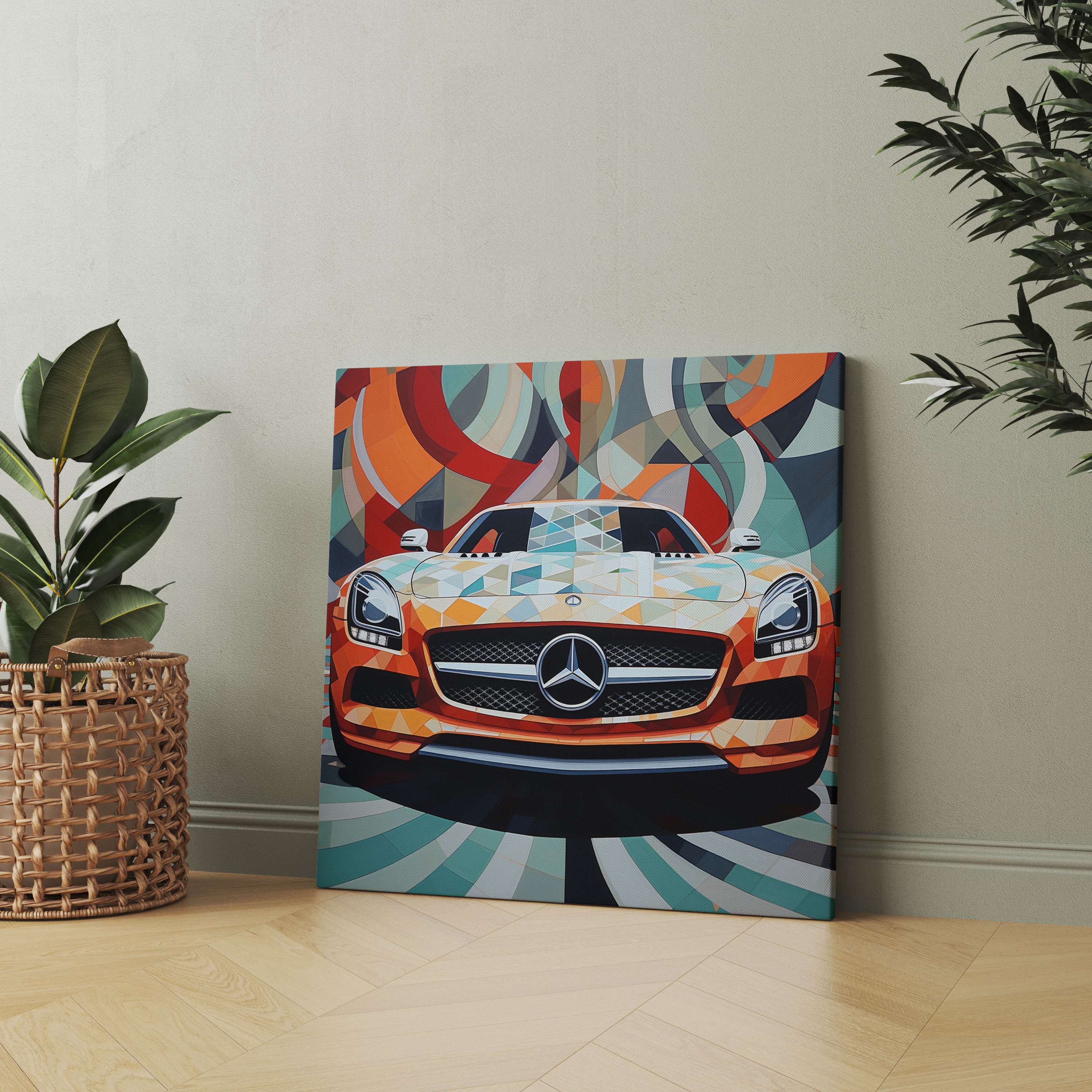 Mercedes Leinwandbild - Geometrische Autoabstraktion - Mercedes Wandkunst auf Leinwand