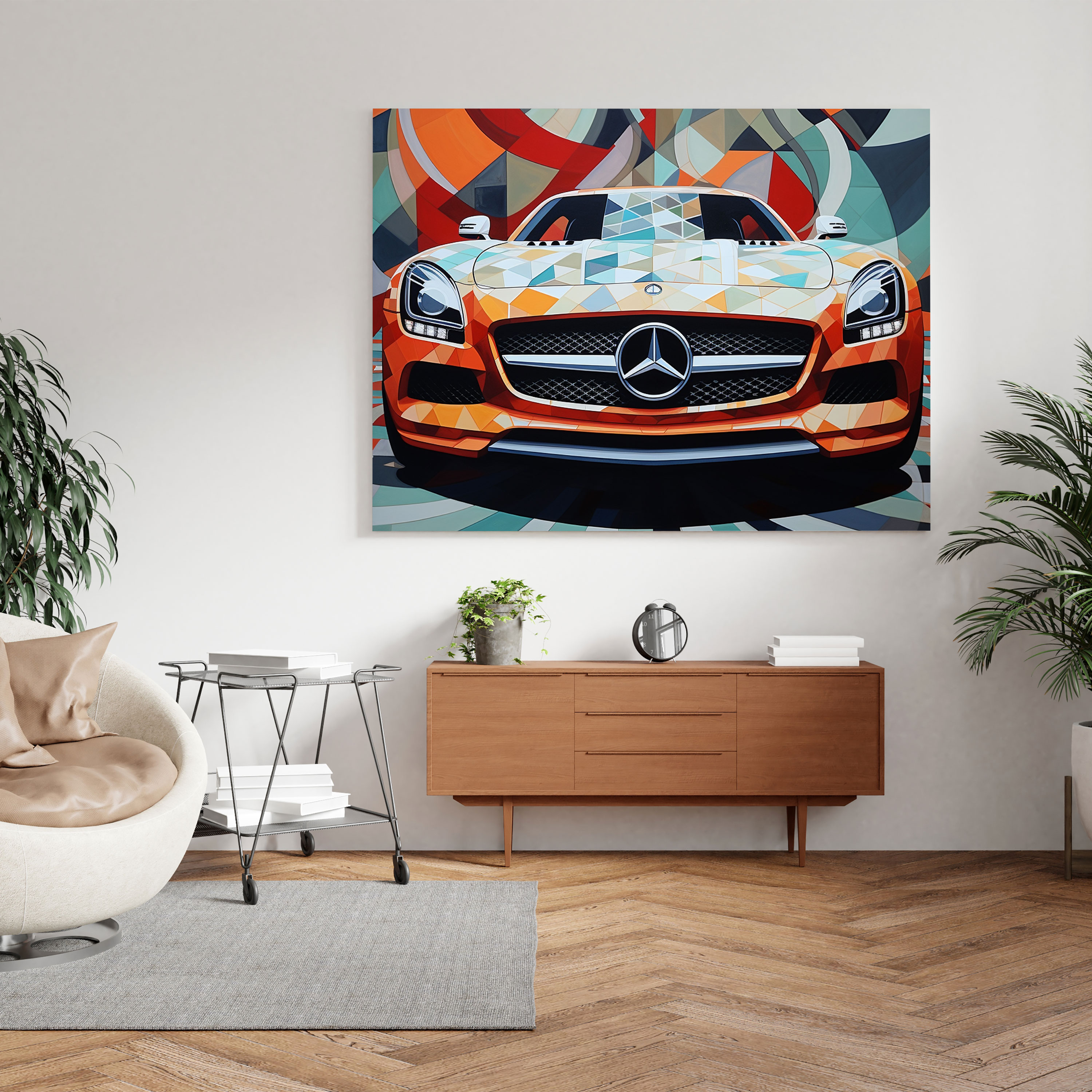 Mercedes Leinwandbild - Geometrische Autoabstraktion - Mercedes Wandkunst auf Leinwand