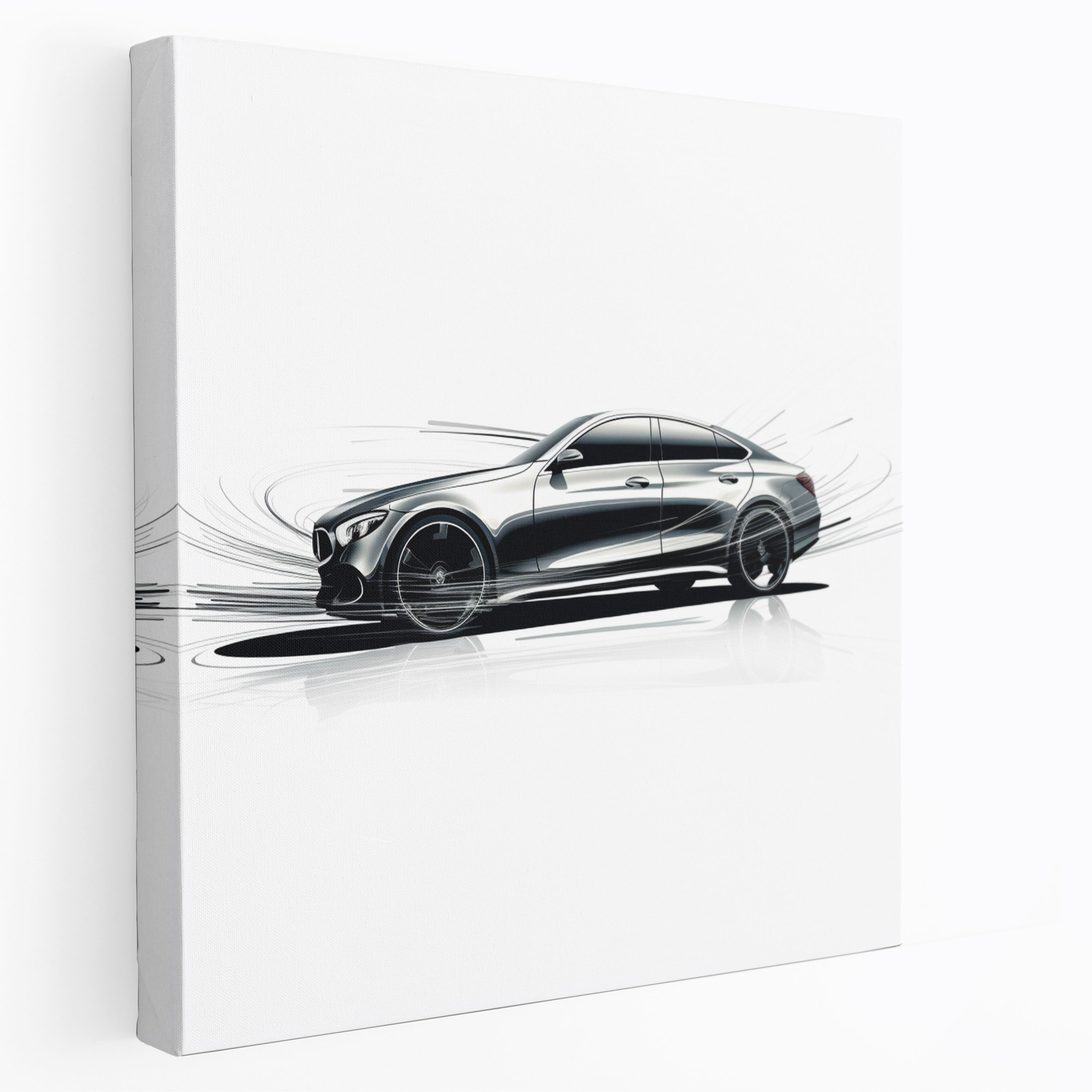 Mercedes Wandkunst - Minimalistisches Skizzen Leinwandbild - Eleganz Bewegung Wandkunst
