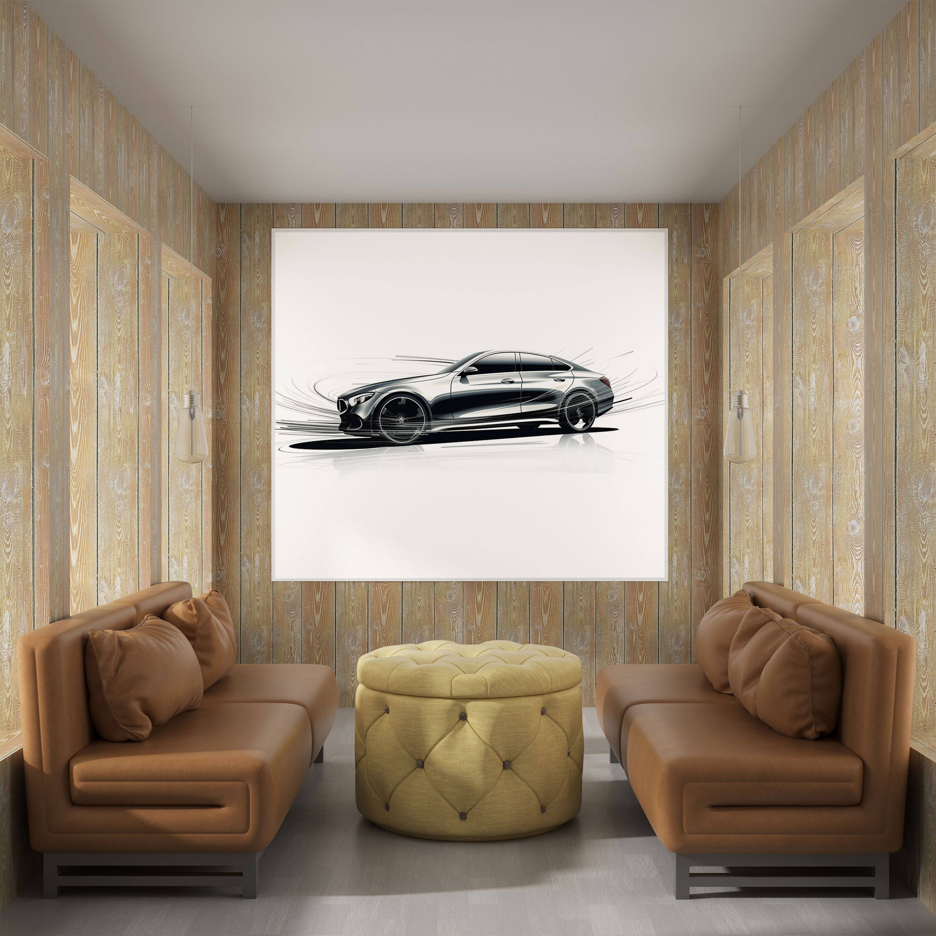 Mercedes Wandkunst - Minimalistisches Skizzen Leinwandbild - Eleganz Bewegung Wandkunst