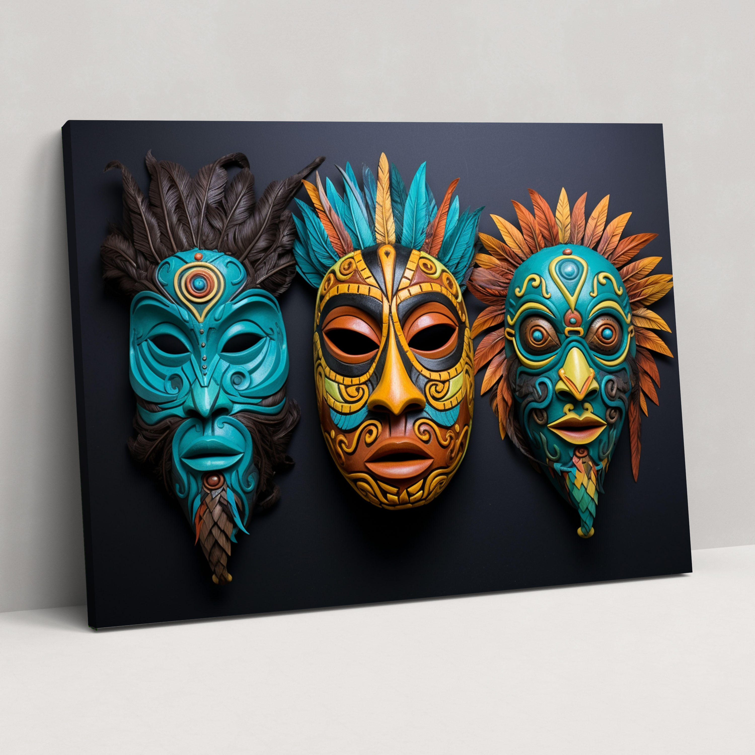 Mesolithic Ceremonial Masks Wall Decoration - Mesolithic, Ceremonial Art, Mesolithic Ceremonial Masks, Canvas Print