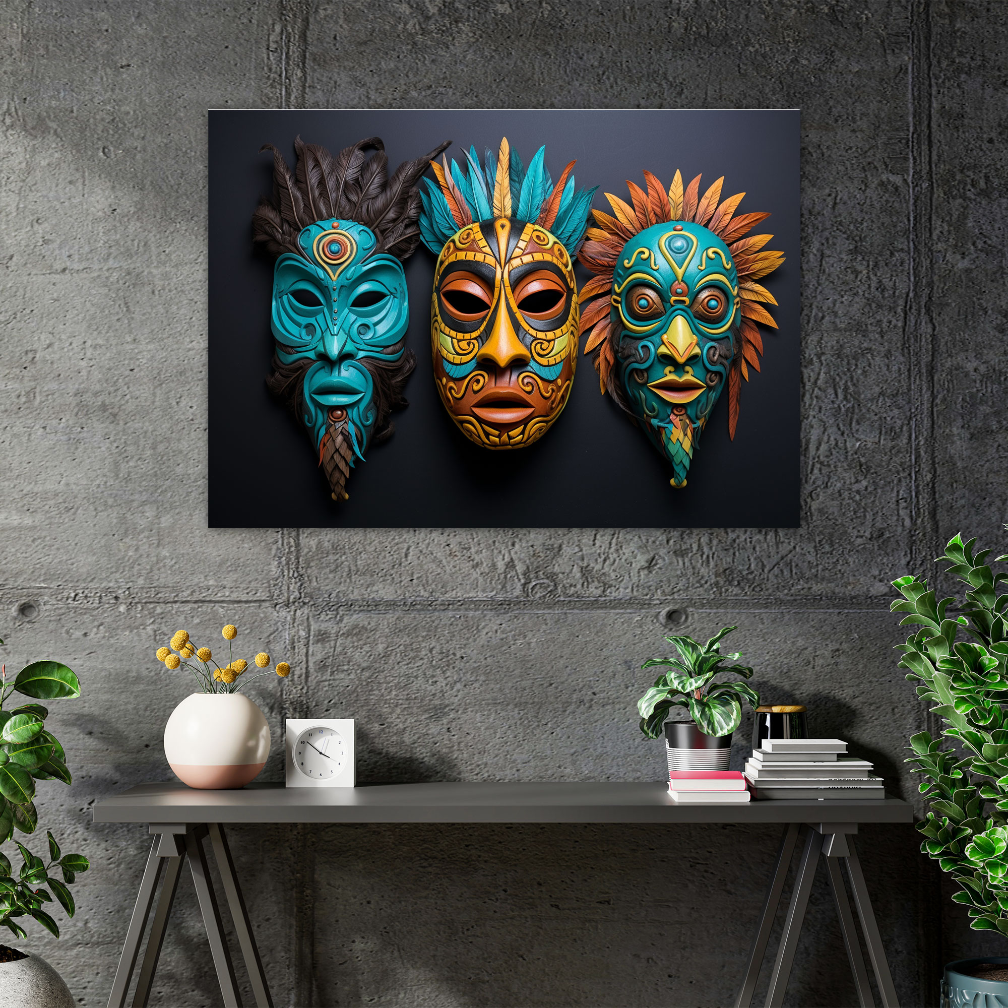 Mesolithic Ceremonial Masks Wall Decoration - Mesolithic, Ceremonial Art, Mesolithic Ceremonial Masks, Canvas Print