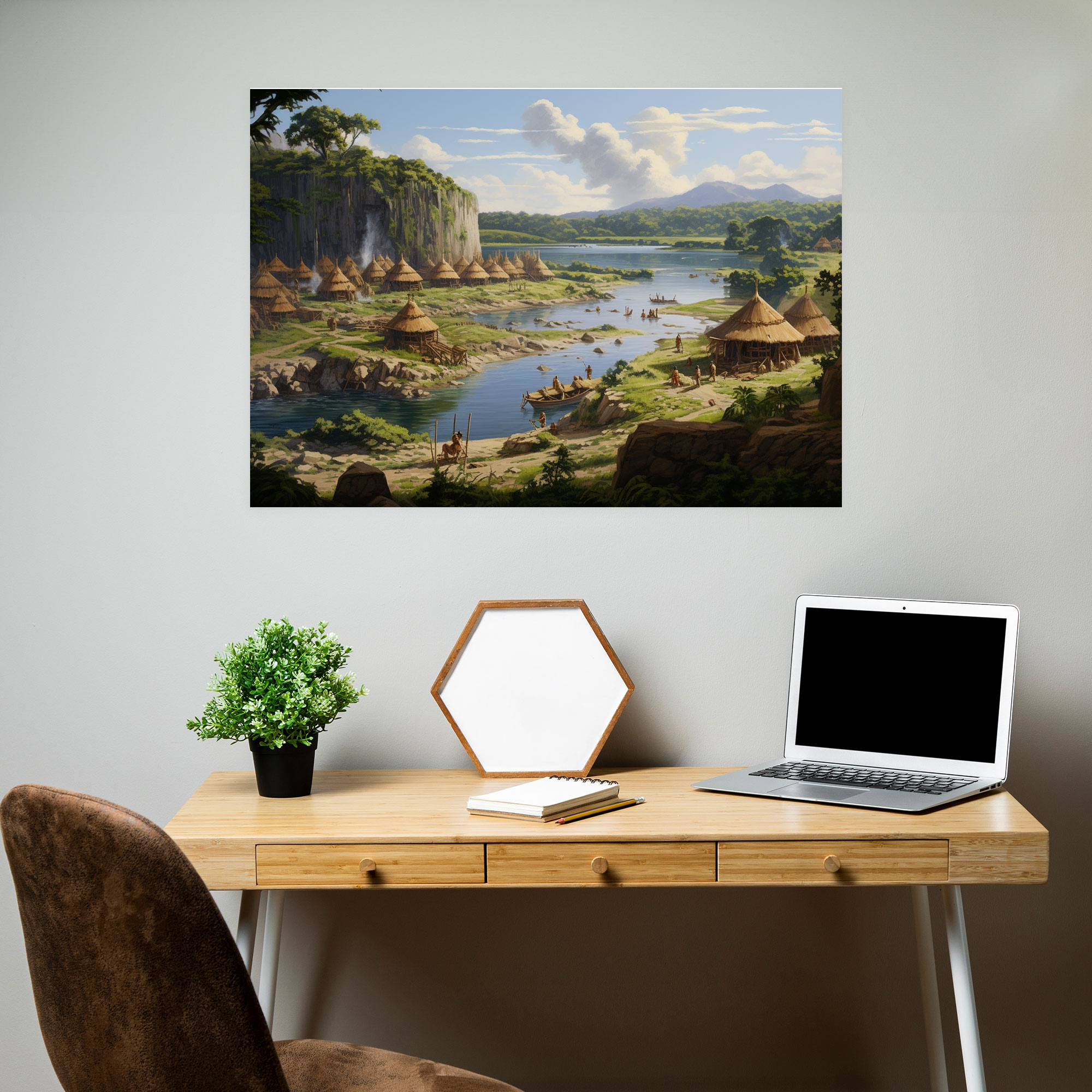 Mesolithic Lakeside Canvas Print - Mesolithic, Home Decoration, Lakeside Settlement, Natural Beauty