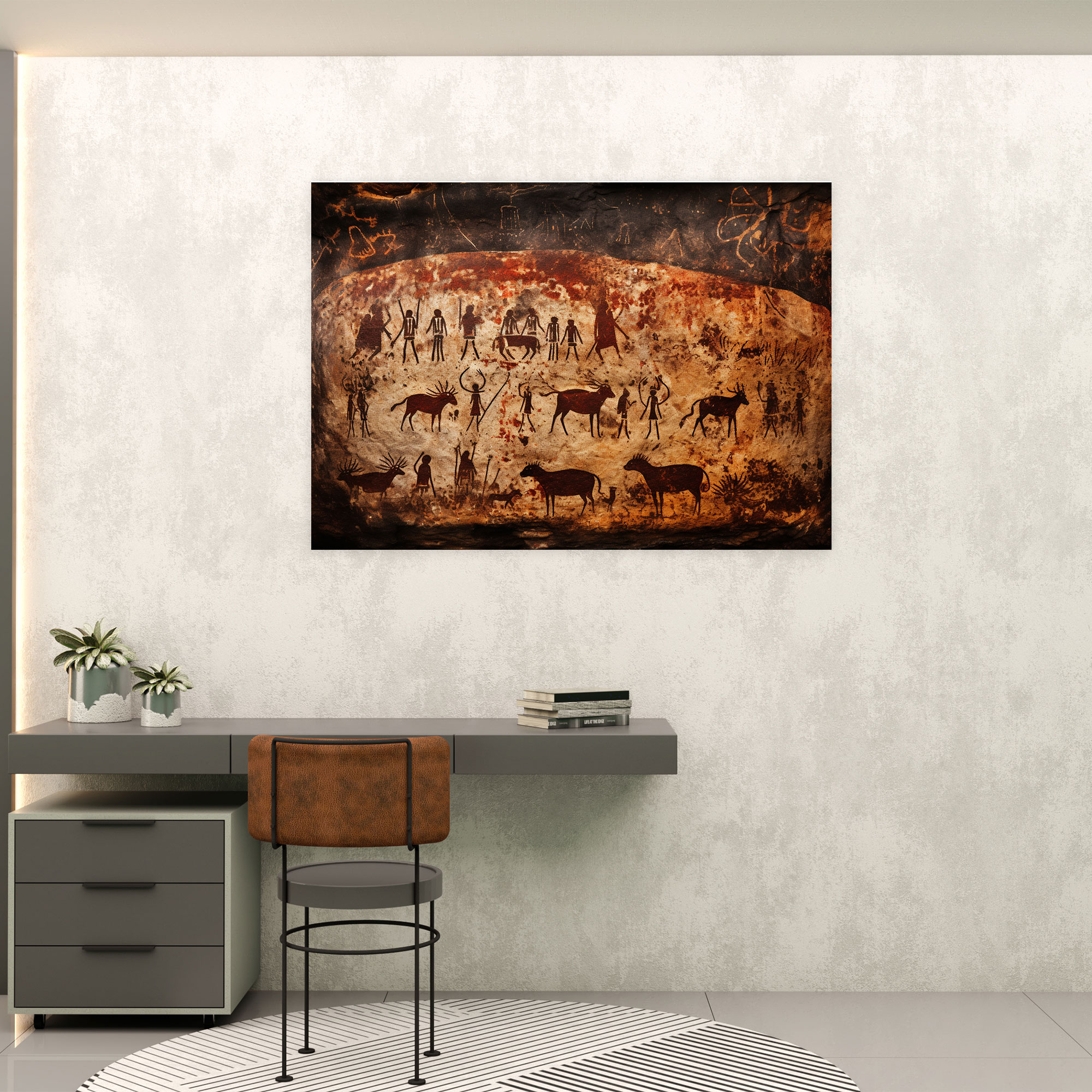Mesolithic Canvas Print - Traditional Cave Painting Wall Art - Mesolithic, Cave Painting, Canvas Wall Art, Hunters