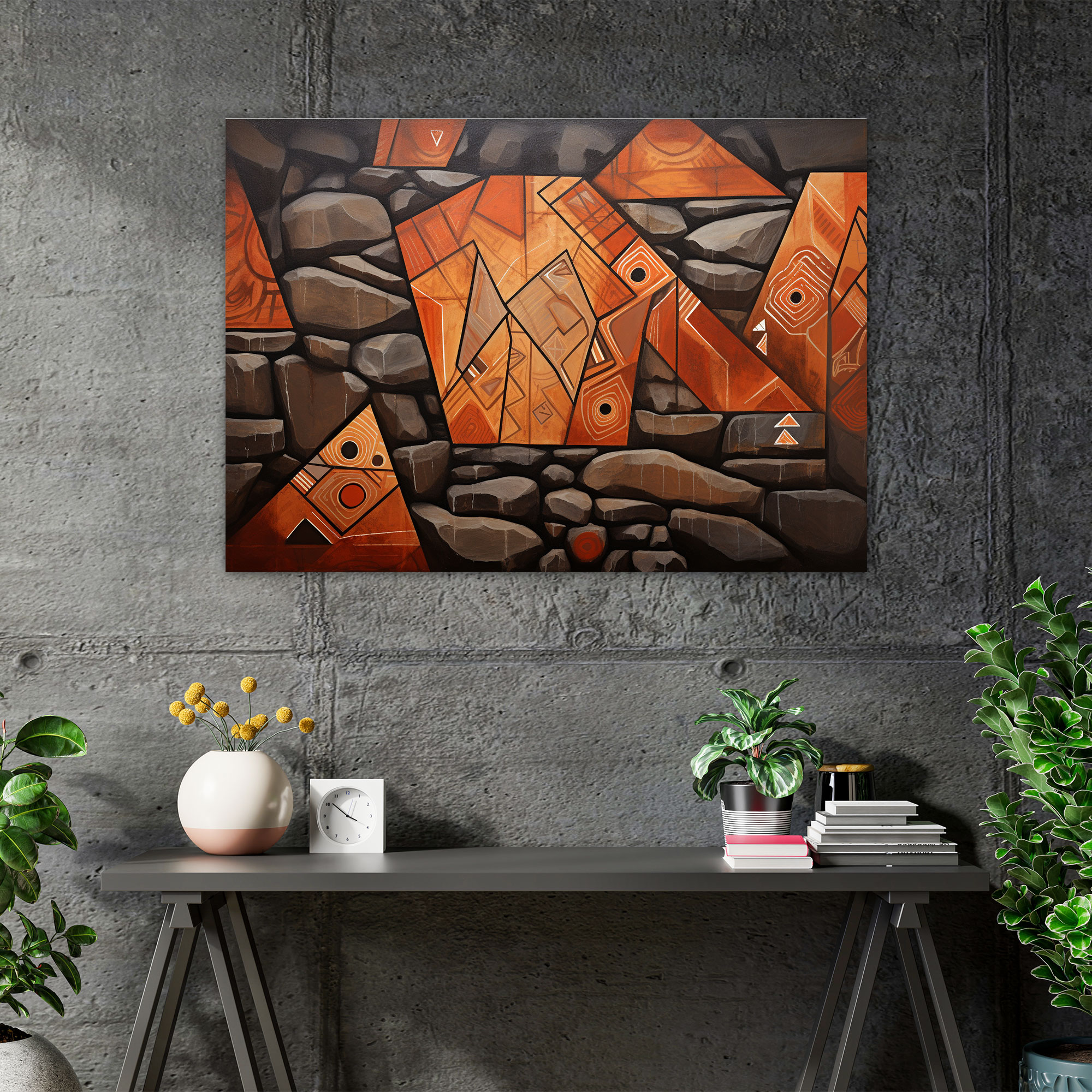 Mesolithic Wall Art - Abstract Geometric Rock Art Canvas Print - Mesolithic, Rock Art, Abstract, Wall Decoration