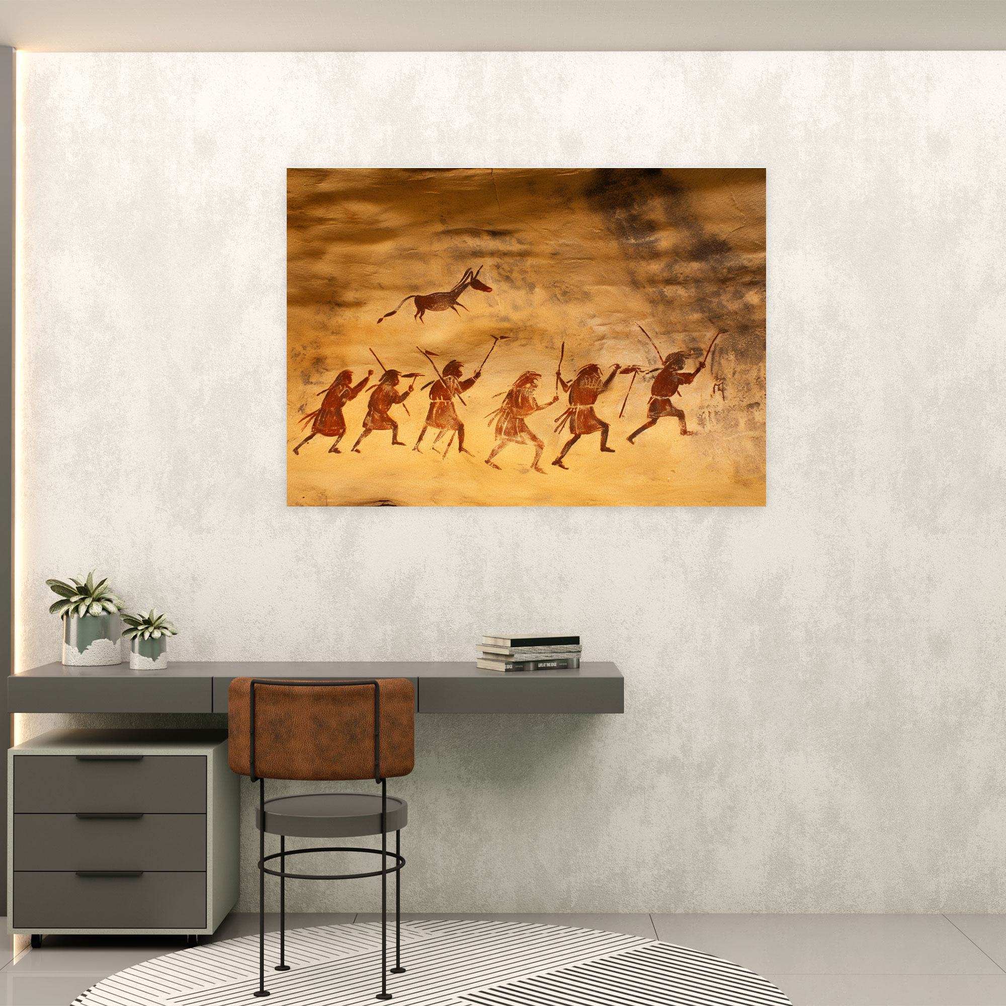 Mesolithic Canvas Print - Thrilling Cave Drawing Wall Art - Mesolithic, Hunters, Canvas Wall Art, Mesolithic