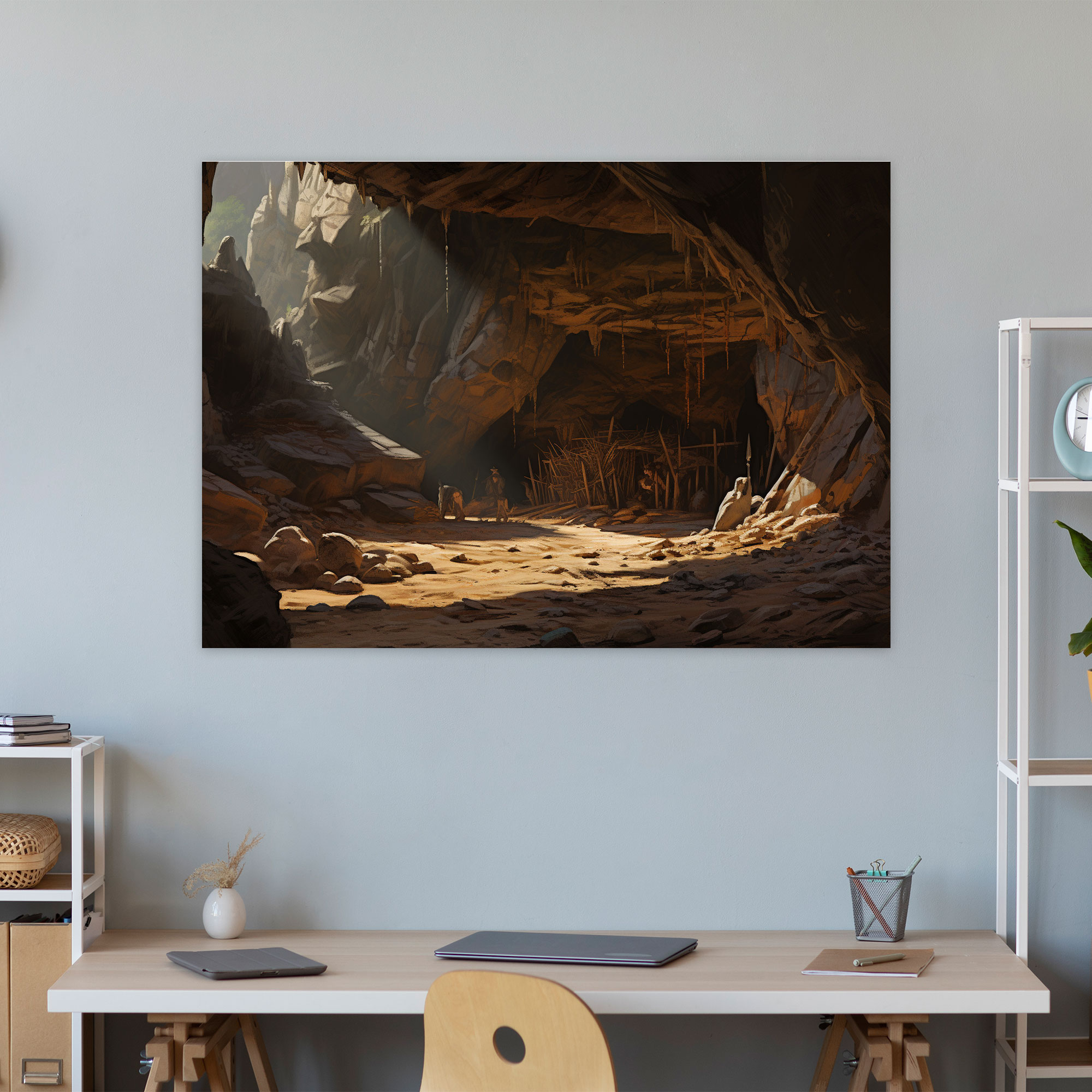Mesolithic Canvas Print - Cave Exploration - Mesolithic, Mesolithic, Mystery, Ancient Rock Formations