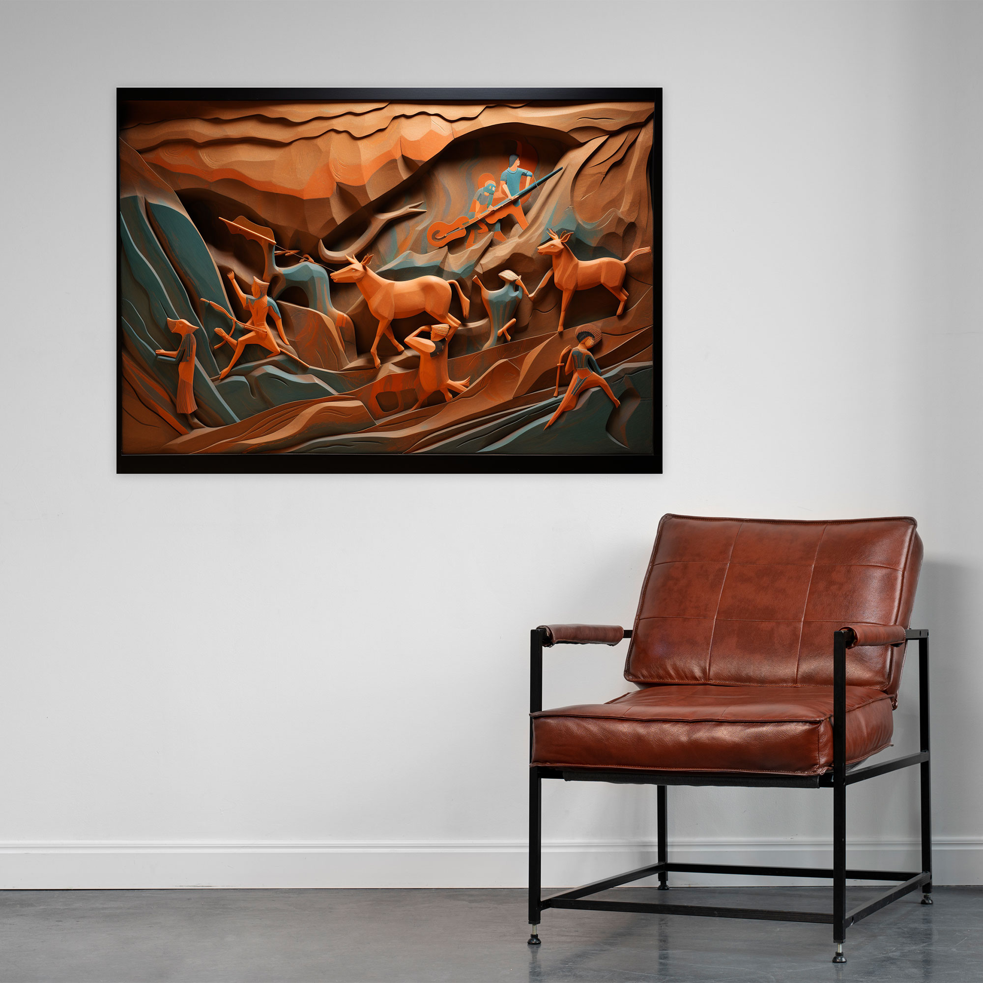 Paleolithic Rock Carving Canvas Print - Mesolithic, Home Decoration, Hunting Scene, Stylized Rock Carving