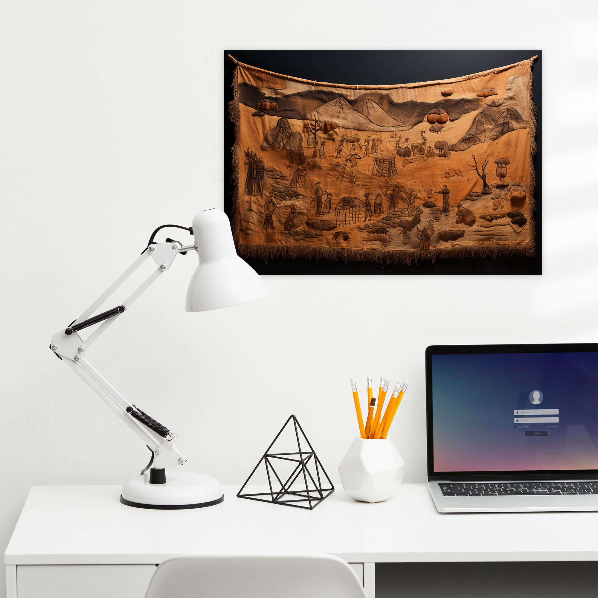 Paleolithic Animal Hide Wall Art - Mesolithic, Canvas, Hand-Sewn Animal Hide Tapestry, Cultural Significance