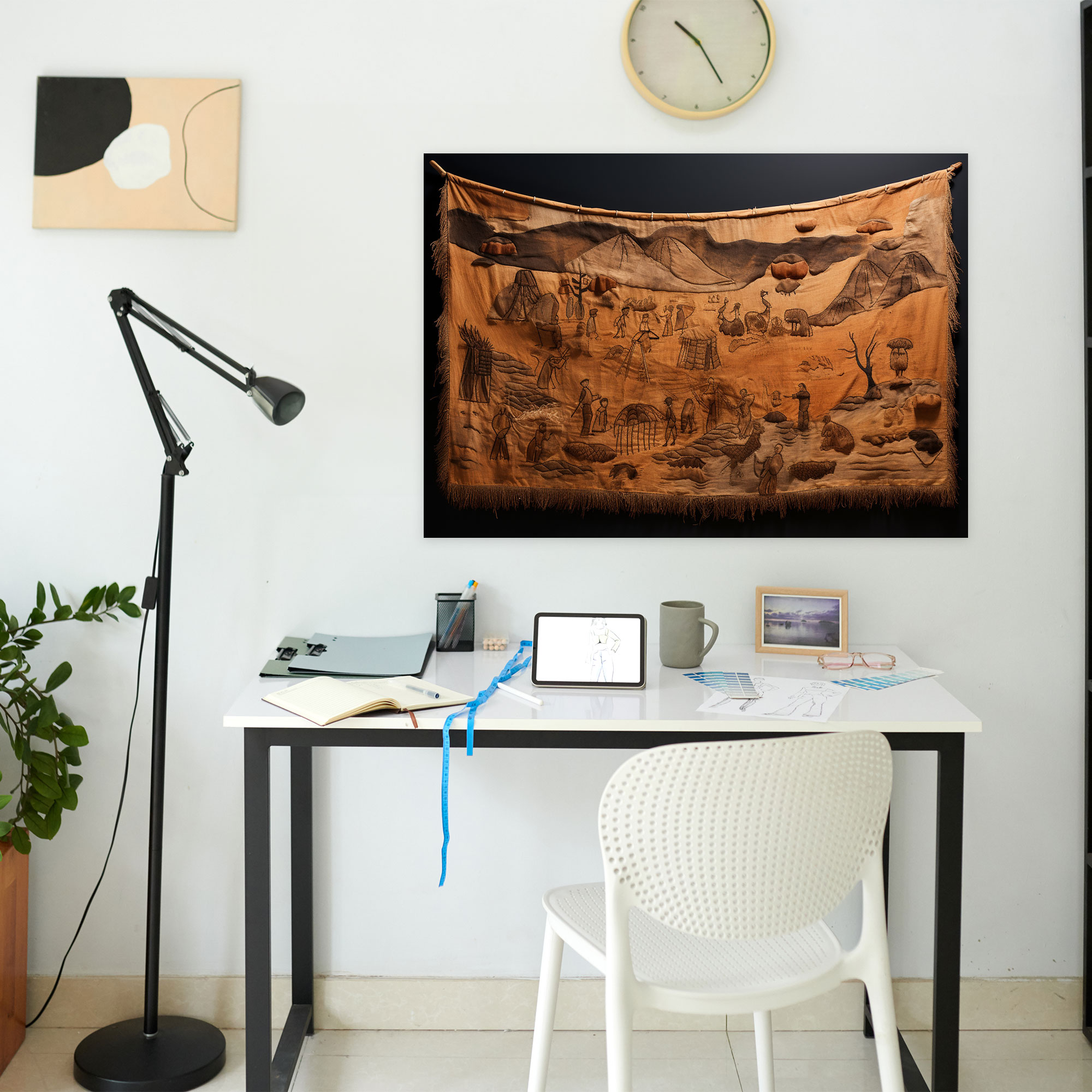 Paleolithic Animal Hide Wall Art - Mesolithic, Canvas, Hand-Sewn Animal Hide Tapestry, Cultural Significance