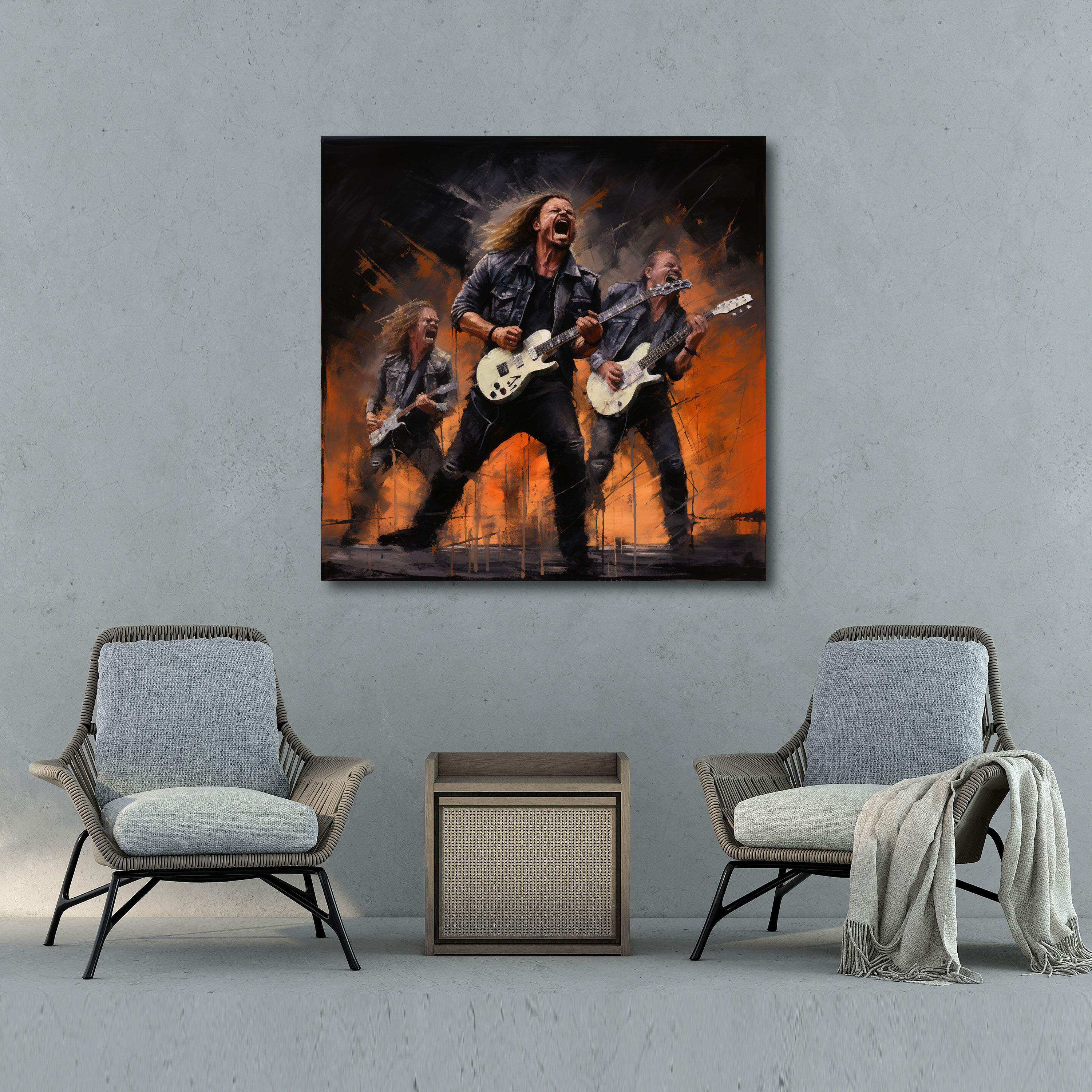 Metallica Duvar Sanatı - Hırpalanmış Grunge Tarzı Kanvas Tablo - Metallica Duruş Kanvas Duvar Sanatı