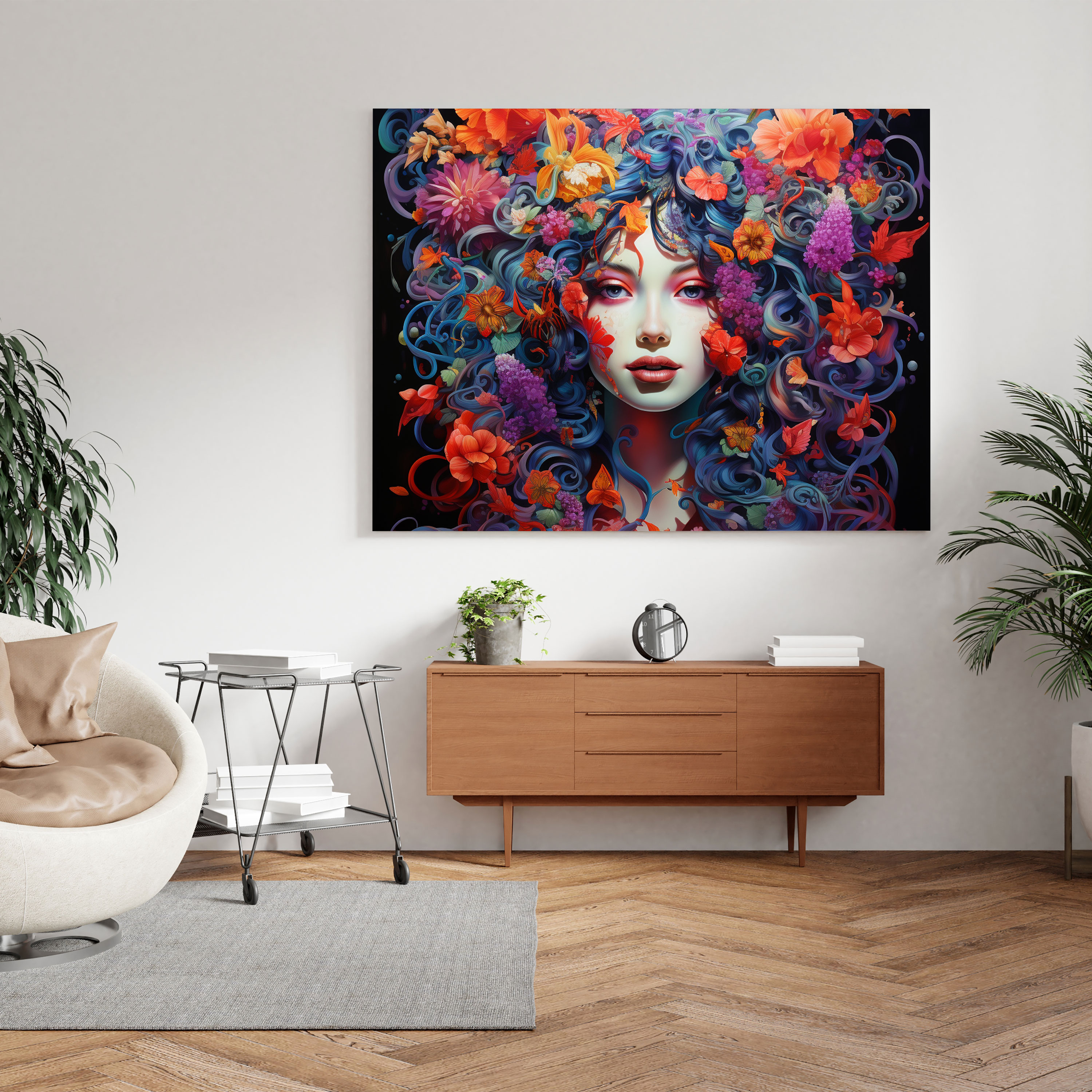 Medusa Çiçekli Karma Duvar Sanatı - Duvar Dekorasyonu Çiçek Desenleri Duvar Sanatı