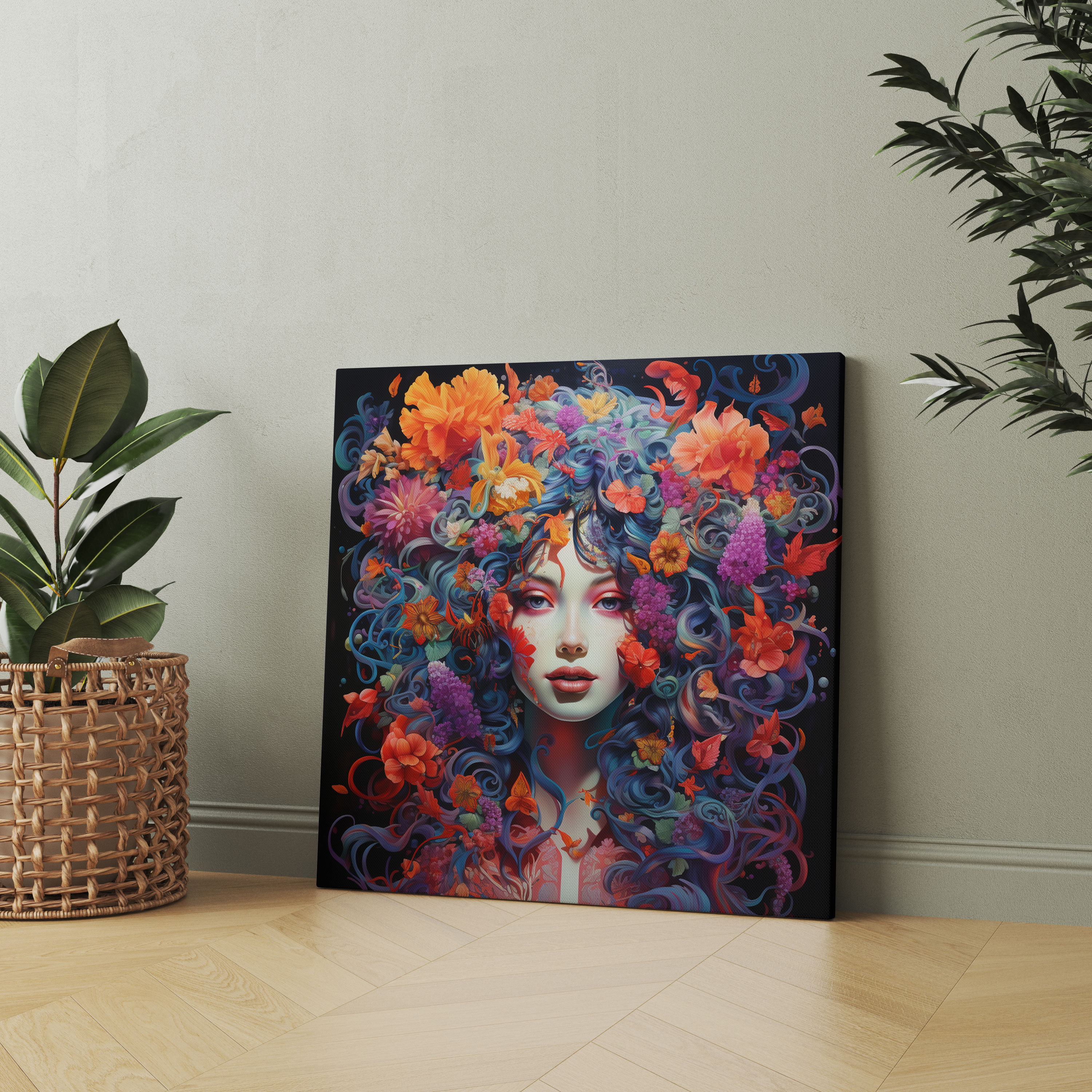 Medusa Çiçekli Karma Duvar Sanatı - Duvar Dekorasyonu Çiçek Desenleri Duvar Sanatı