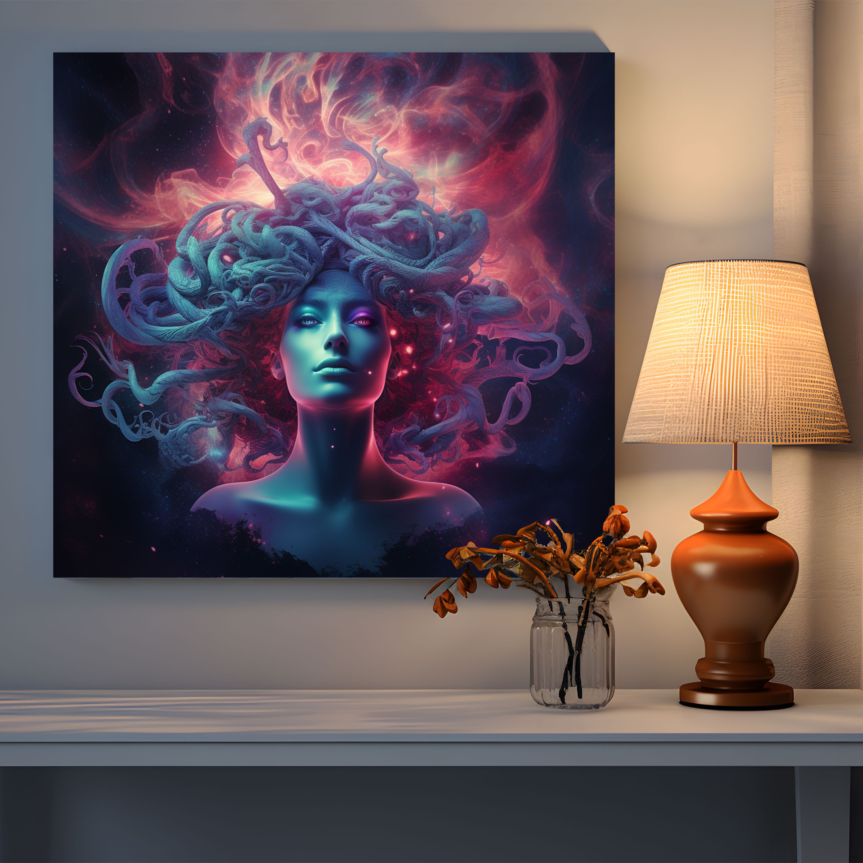 Medusa Wall Art - Medusa, Canvas, Cosmic Space, Home Decoration