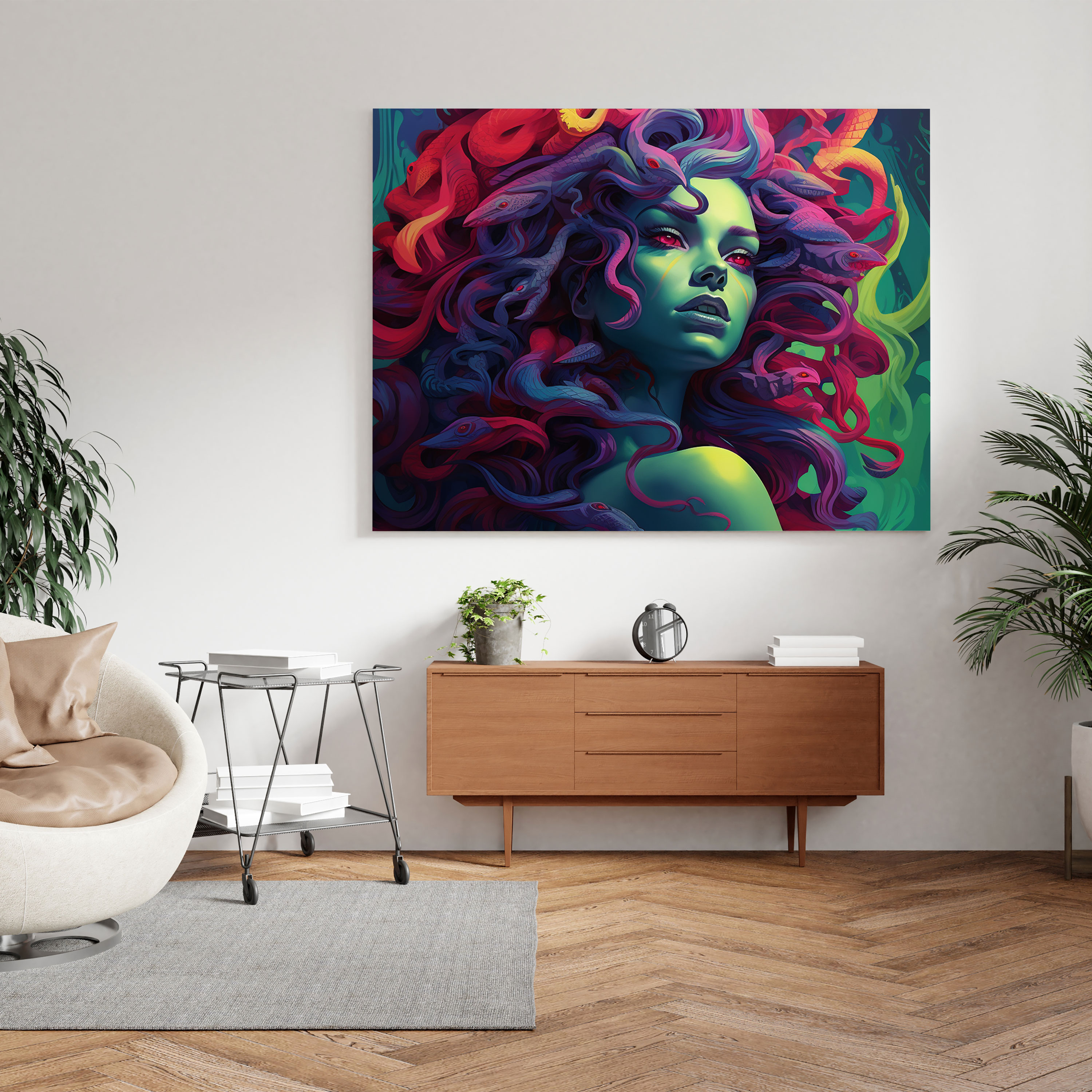 Medusa Contemporary Canvas Print - Medusa, Canvas Wall Art, Vibrant Color Palette, Canvas