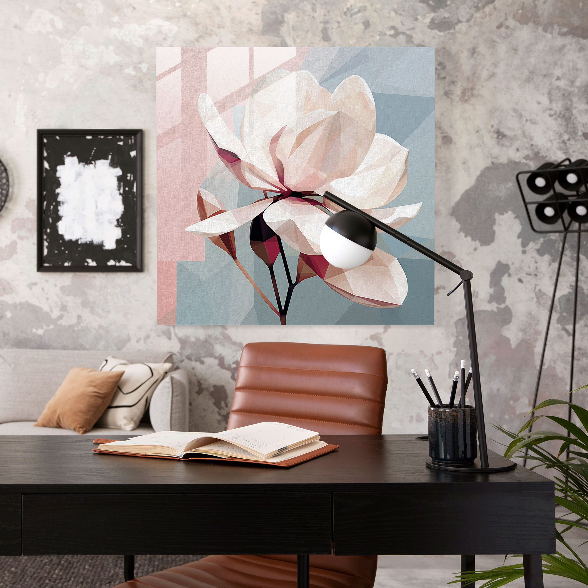 Magnolia Glass Print - Geometric Elegance - Magnolia, Glass Wall Art, Abstract Geometric Design, Wall Decoration