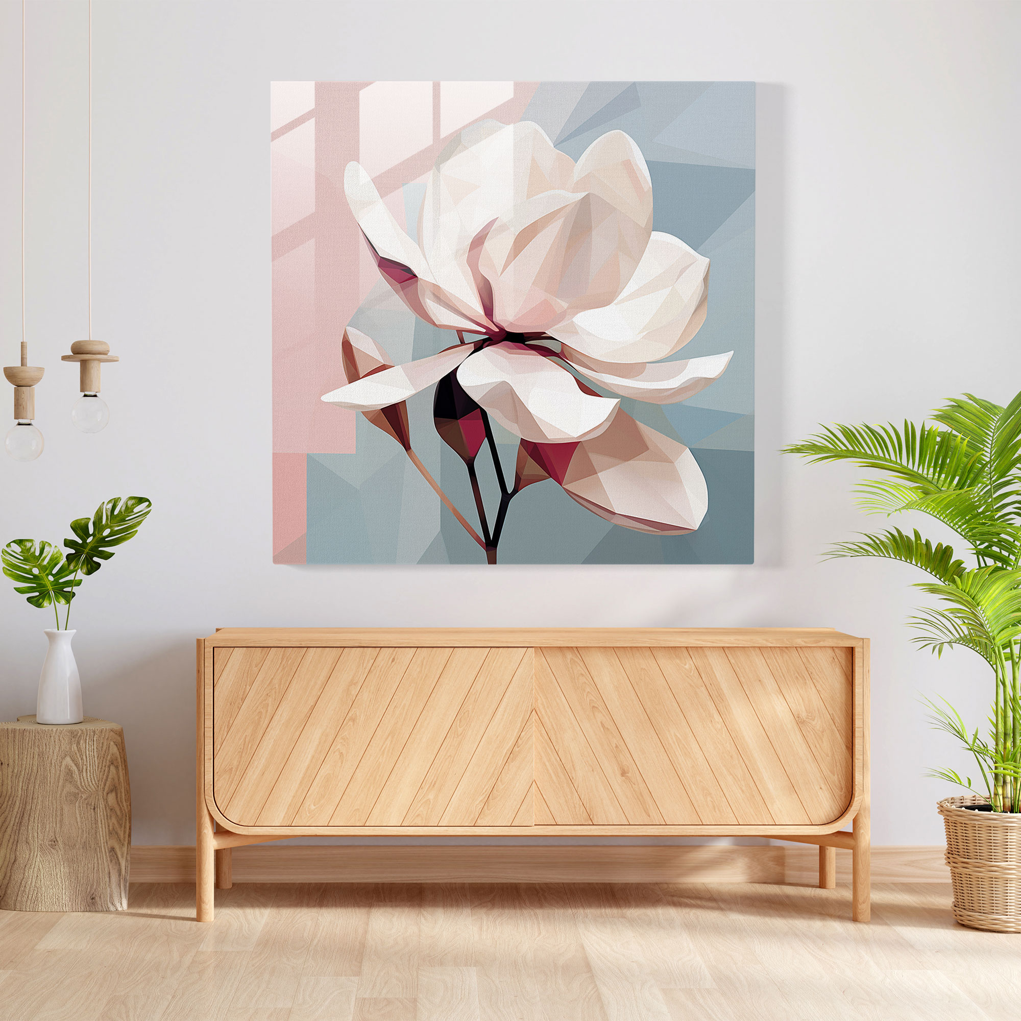 Magnolia Glass Print - Geometric Elegance - Magnolia, Glass Wall Art, Abstract Geometric Design, Wall Decoration