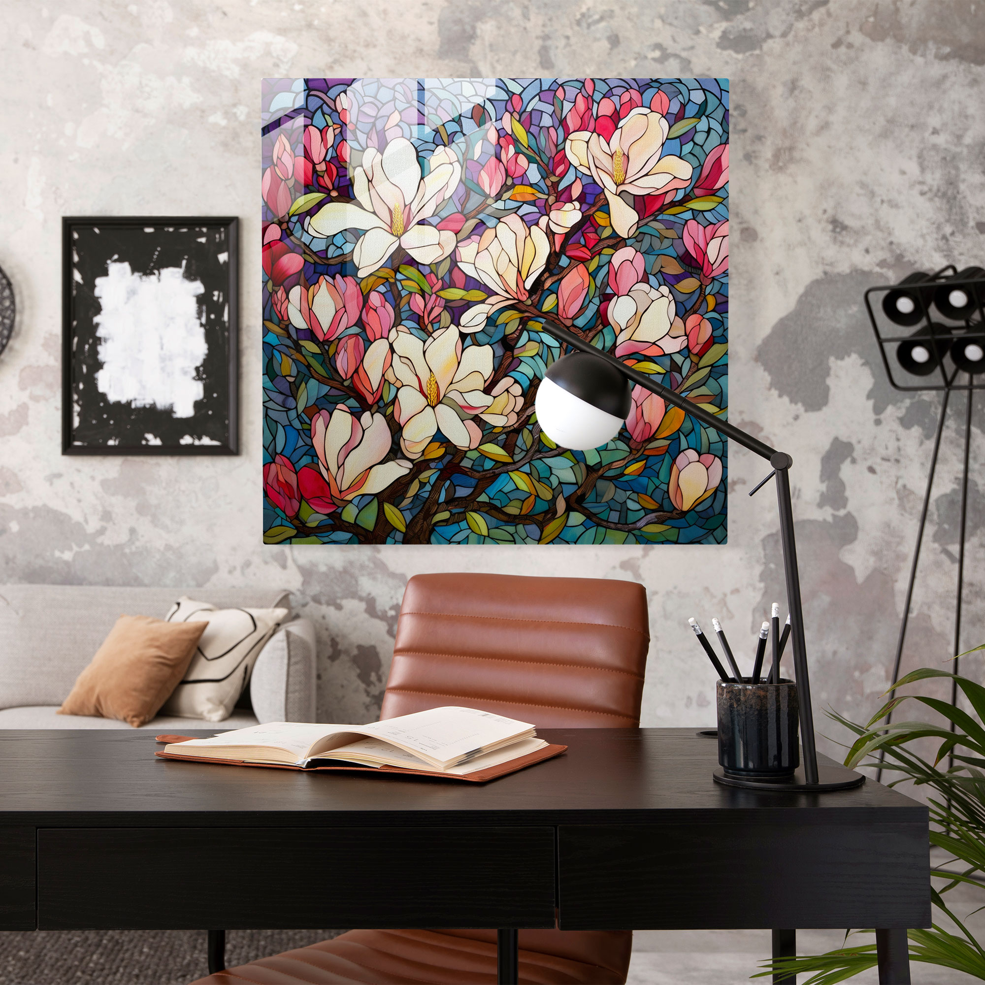 Magnolia Glass Print - Colorful Mosaic - Magnolia, Glass Wall Art, Vibrant Magnolia Blossoms, Home Decoration