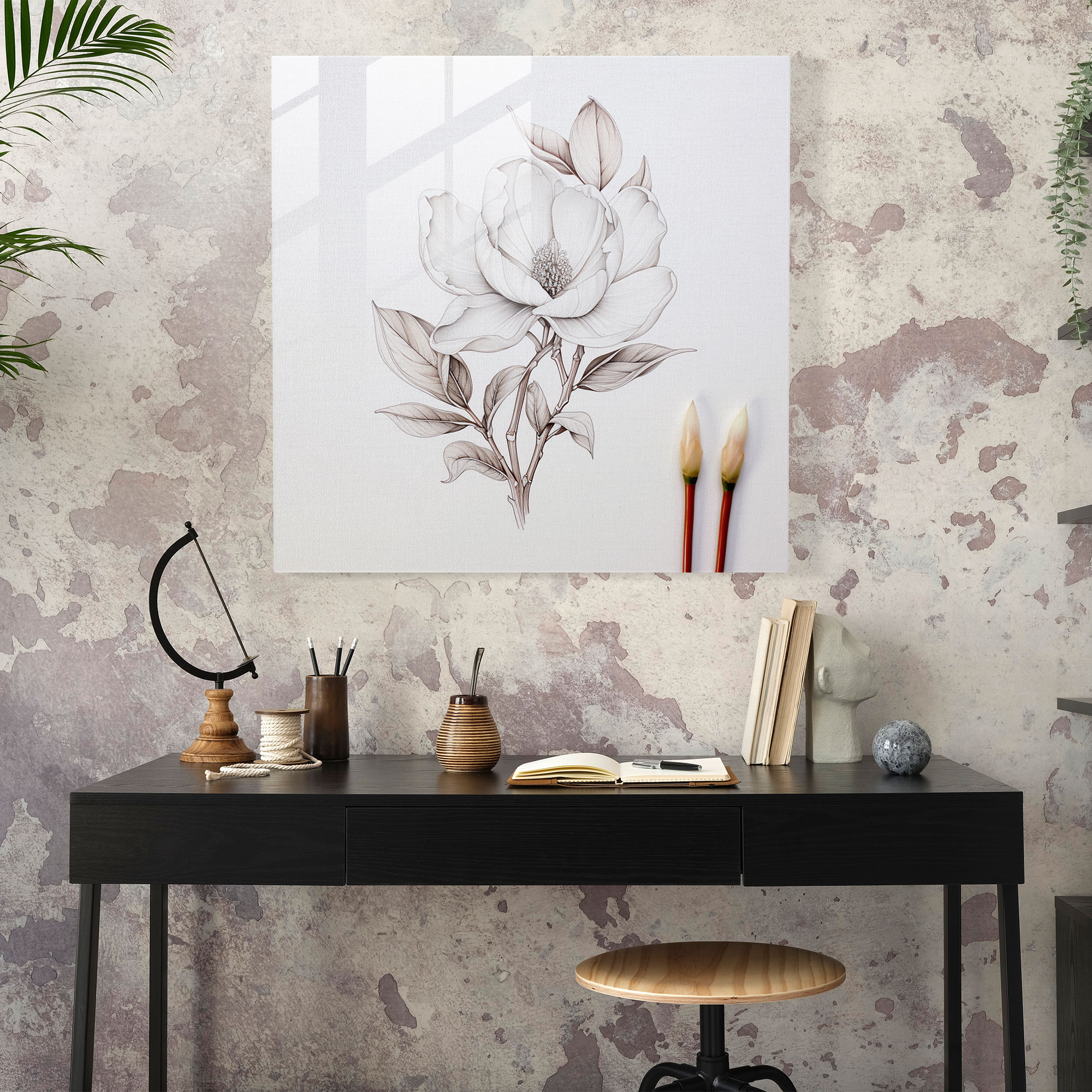 Magnolia Glass Print - Detailed Botanical - Magnolia, Glass Art, Glass Wall Art, Wall Decoration