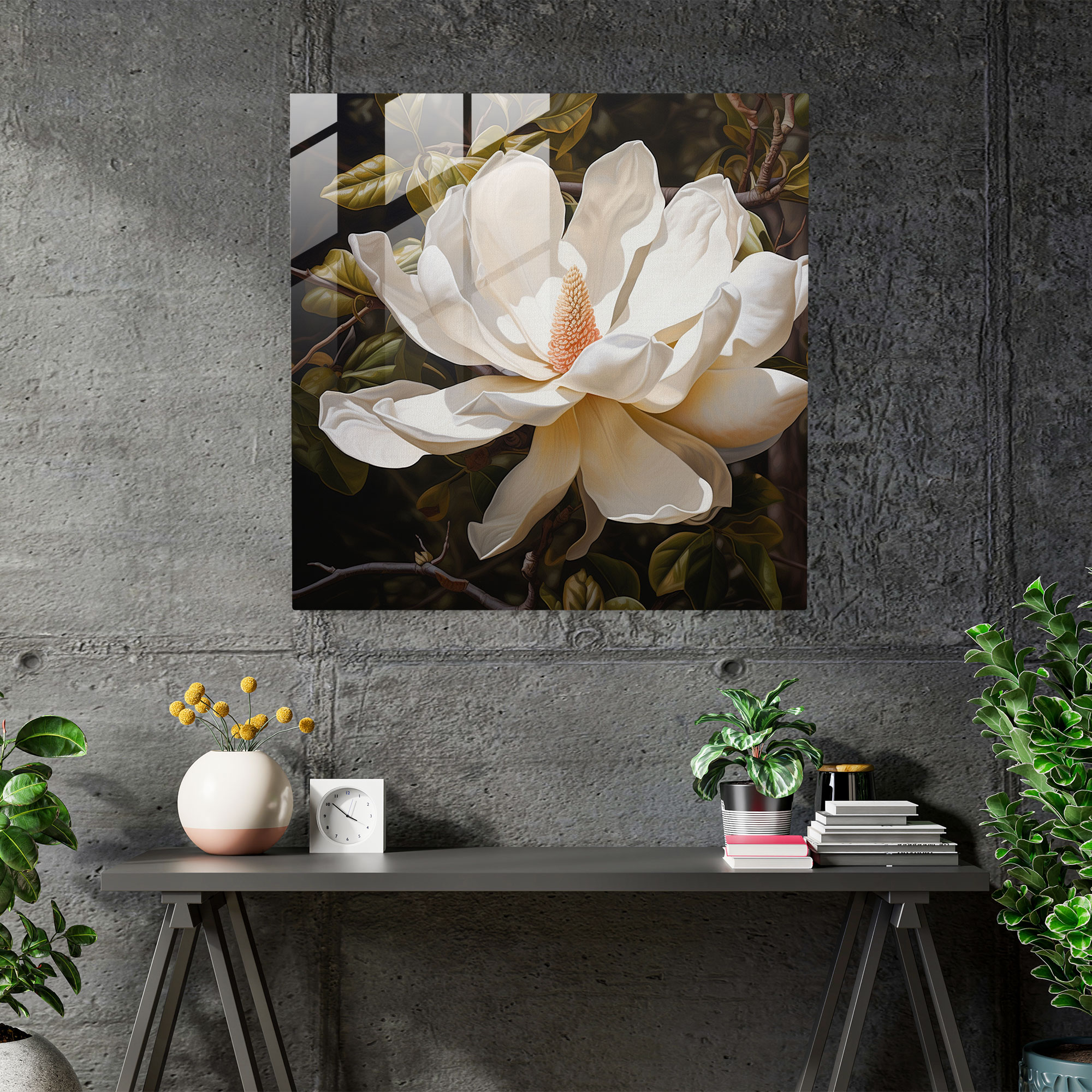 Magnolia Blossom Glass Print - Magnolia, Wall Decoration, Modern Art, Glass Wall Art
