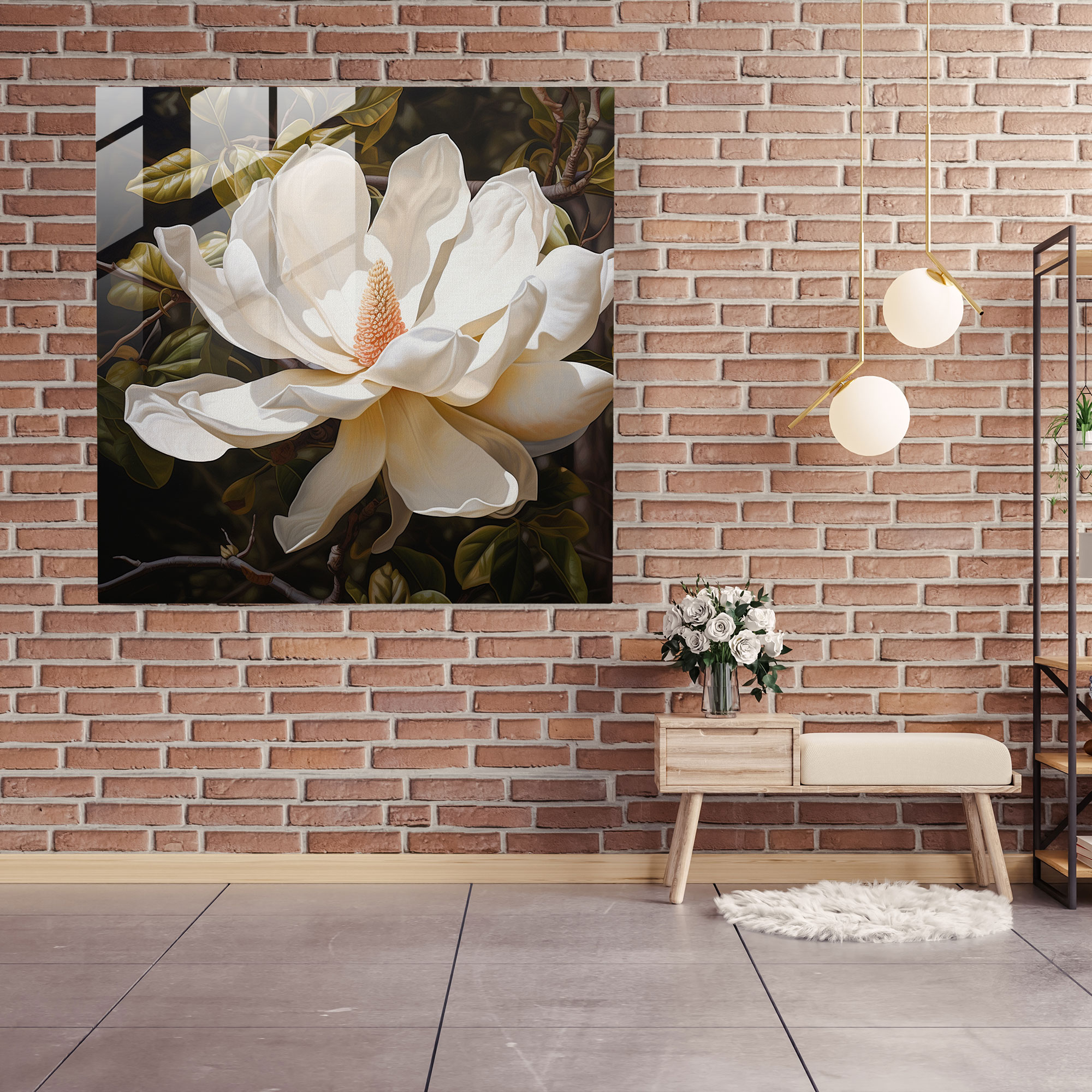 Magnolia Blossom Glass Print - Magnolia, Wall Decoration, Modern Art, Glass Wall Art