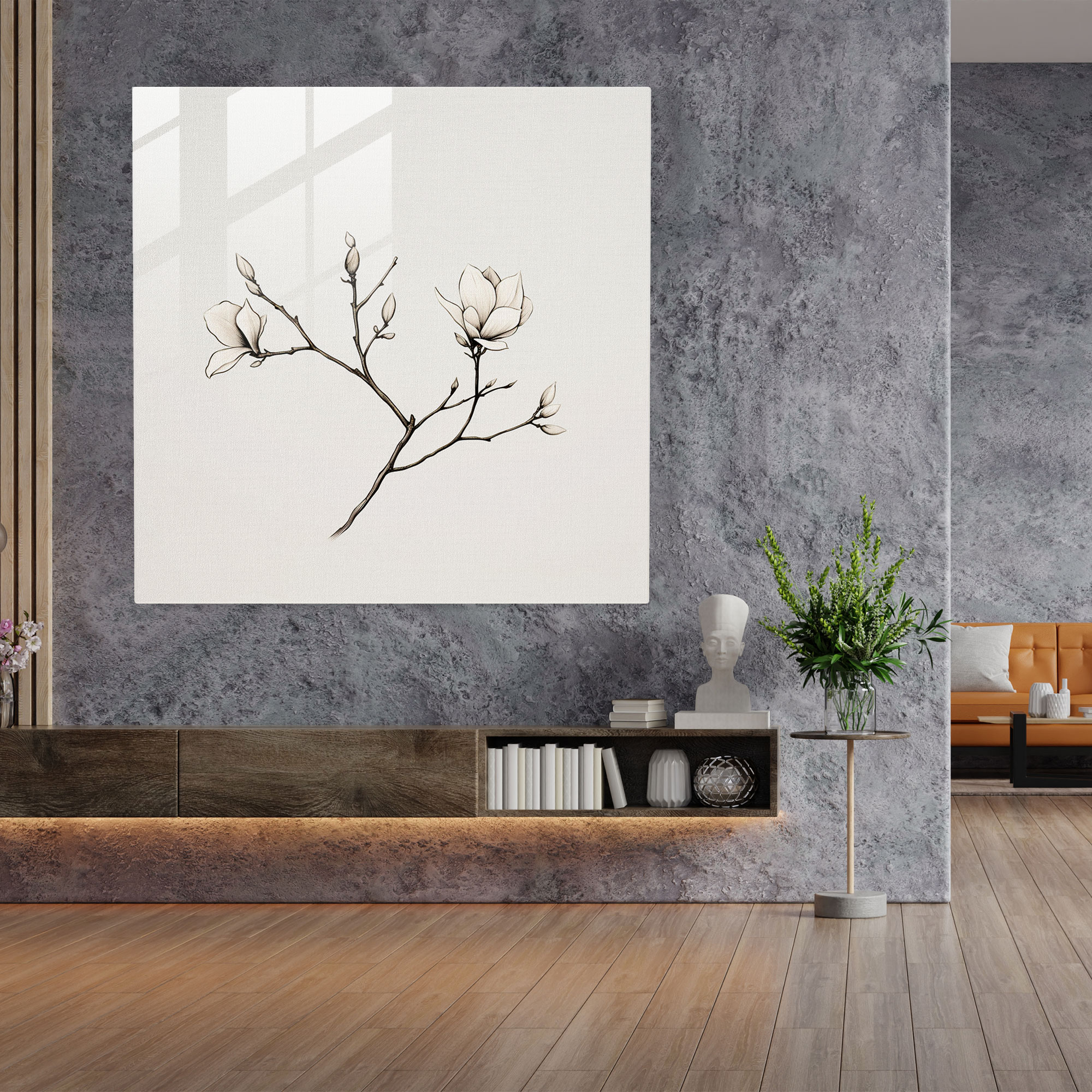 Minimal Magnolia Glass Print - Magnolia, Home Decoration, Glass Wall Art, Glass Print