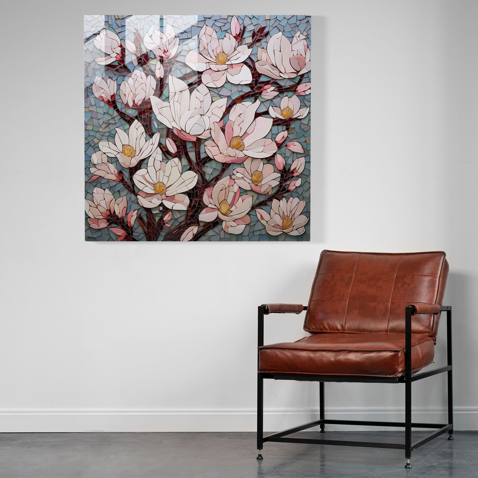 Geometric Magnolia Glass Print - Magnolia, Modern Art, Wall Decoration, Glass Wall Art