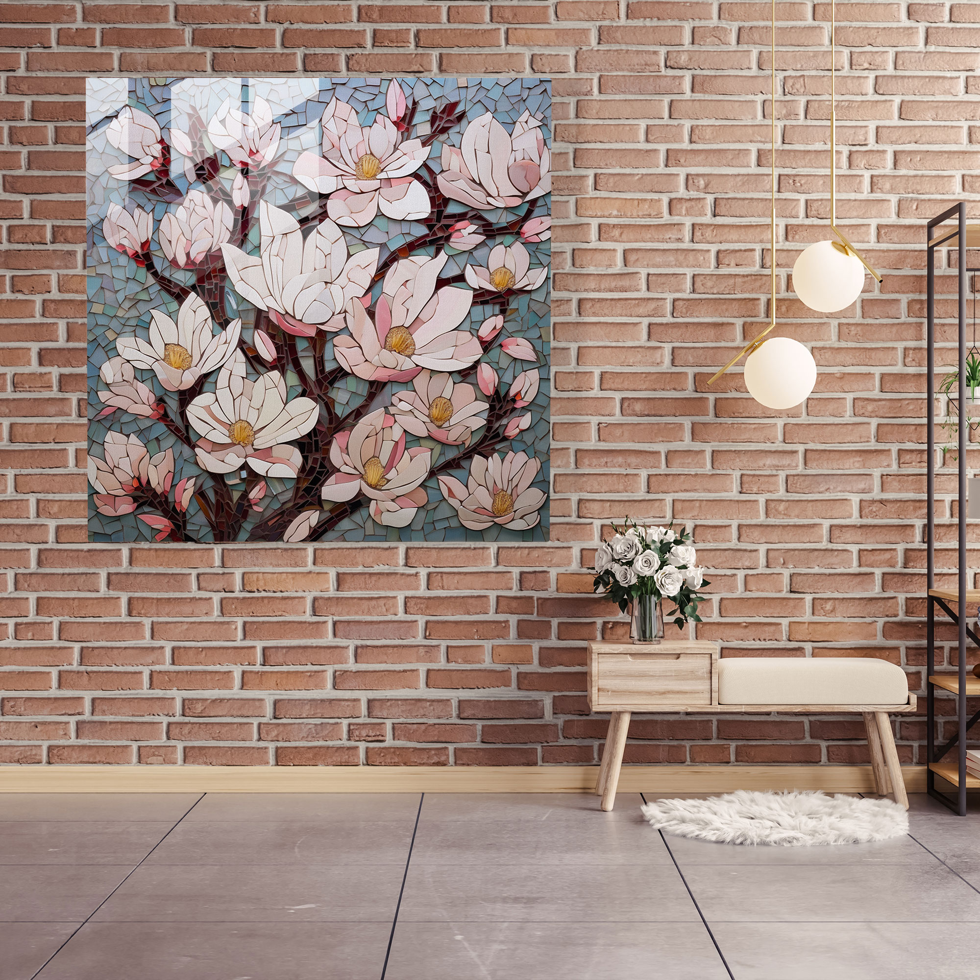 Geometric Magnolia Glass Print - Magnolia, Modern Art, Wall Decoration, Glass Wall Art