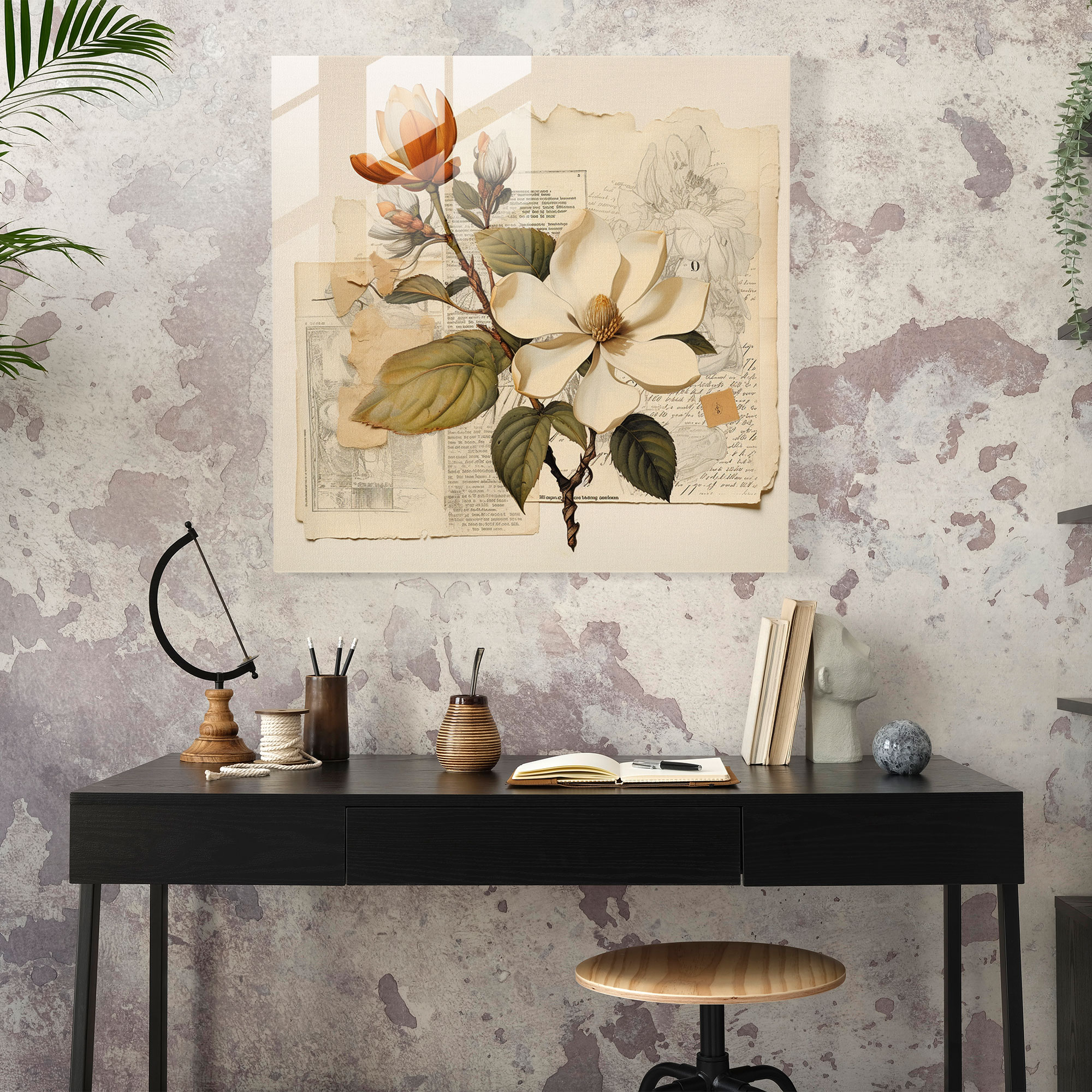 Vintage Magnolia Glass Print - Magnolia, Glass Print, Glass Wall Art, Modern Art