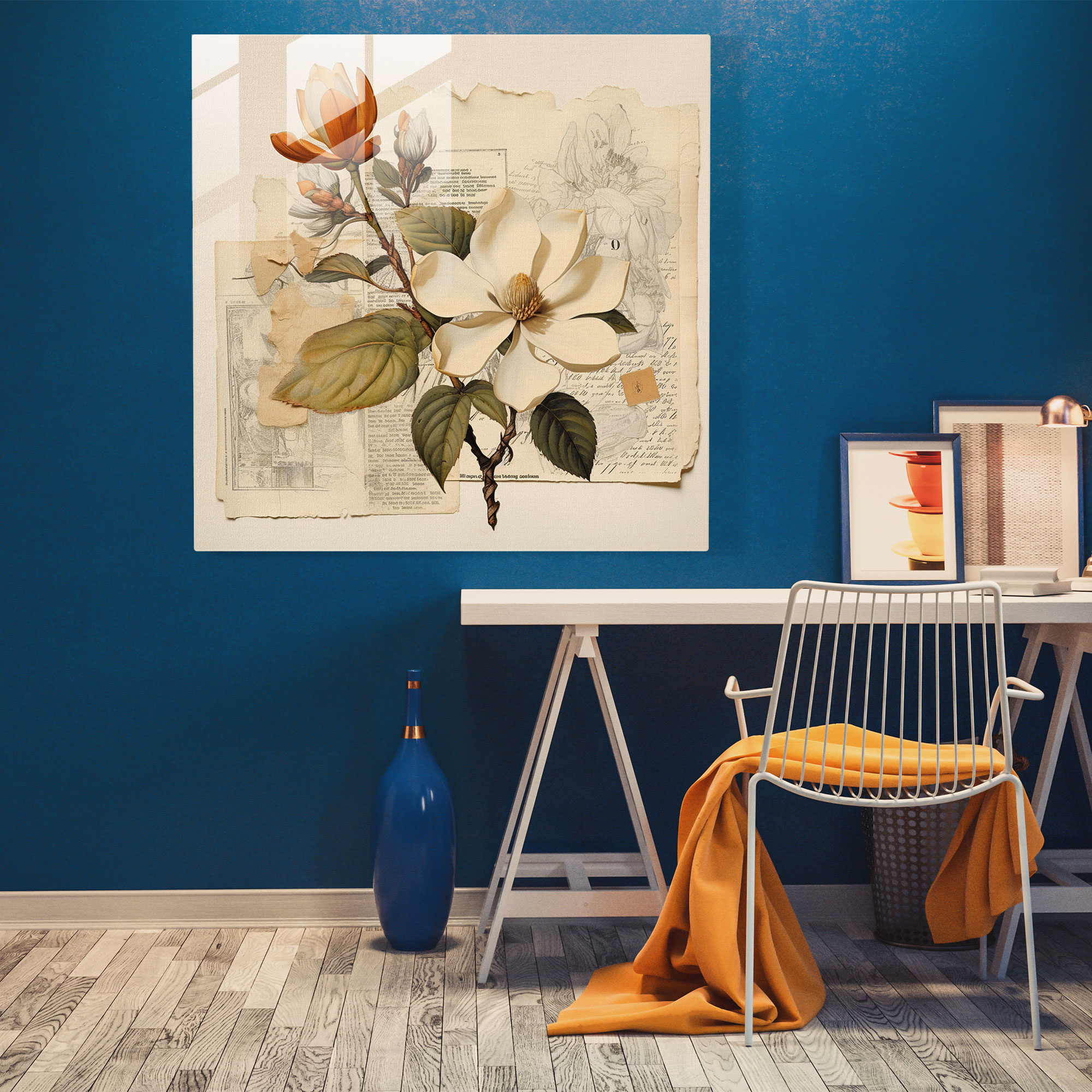 Vintage Magnolia Glass Print - Magnolia, Glass Print, Glass Wall Art, Modern Art