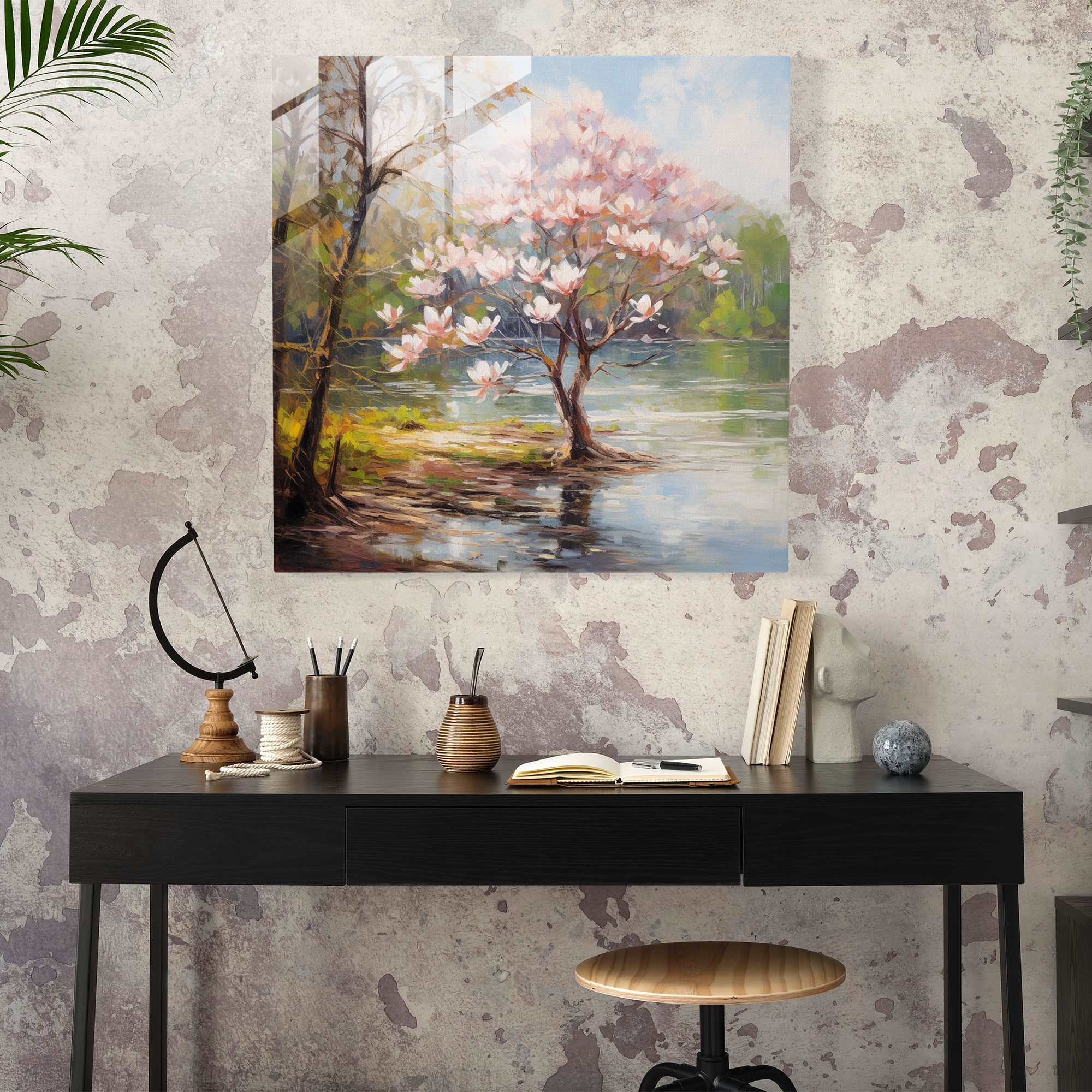 Magnolia Impressions Glass Print - Magnolia, Tranquil, Impressionist Oil Painting, Glass Wall Art