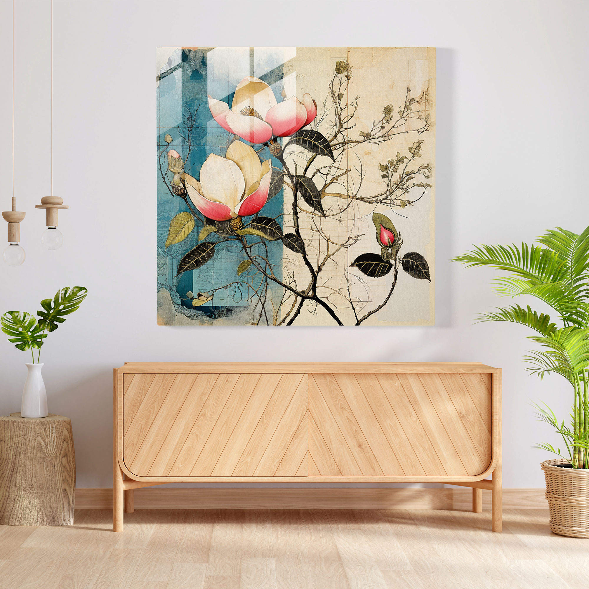 Magnolia Collage Glass Print - Magnolia, Wall Decoration, Glass Art, Eclectic