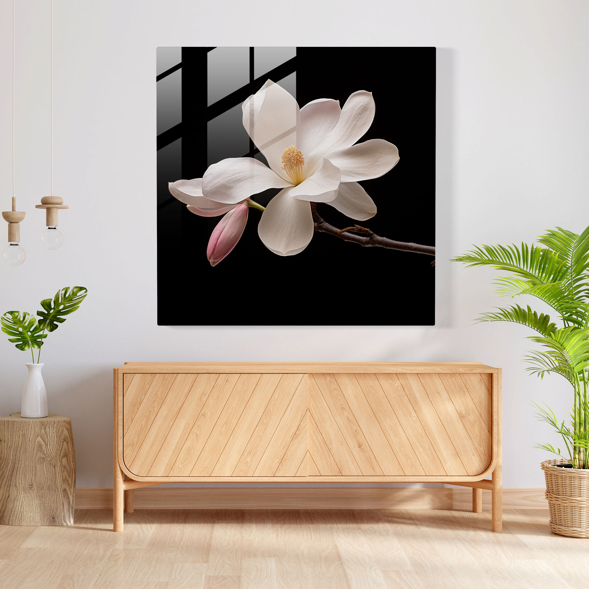 Magnolia Minimalism Glass Print - Magnolia, Close-Up Shot, Home Decoration, Glass Wall Art