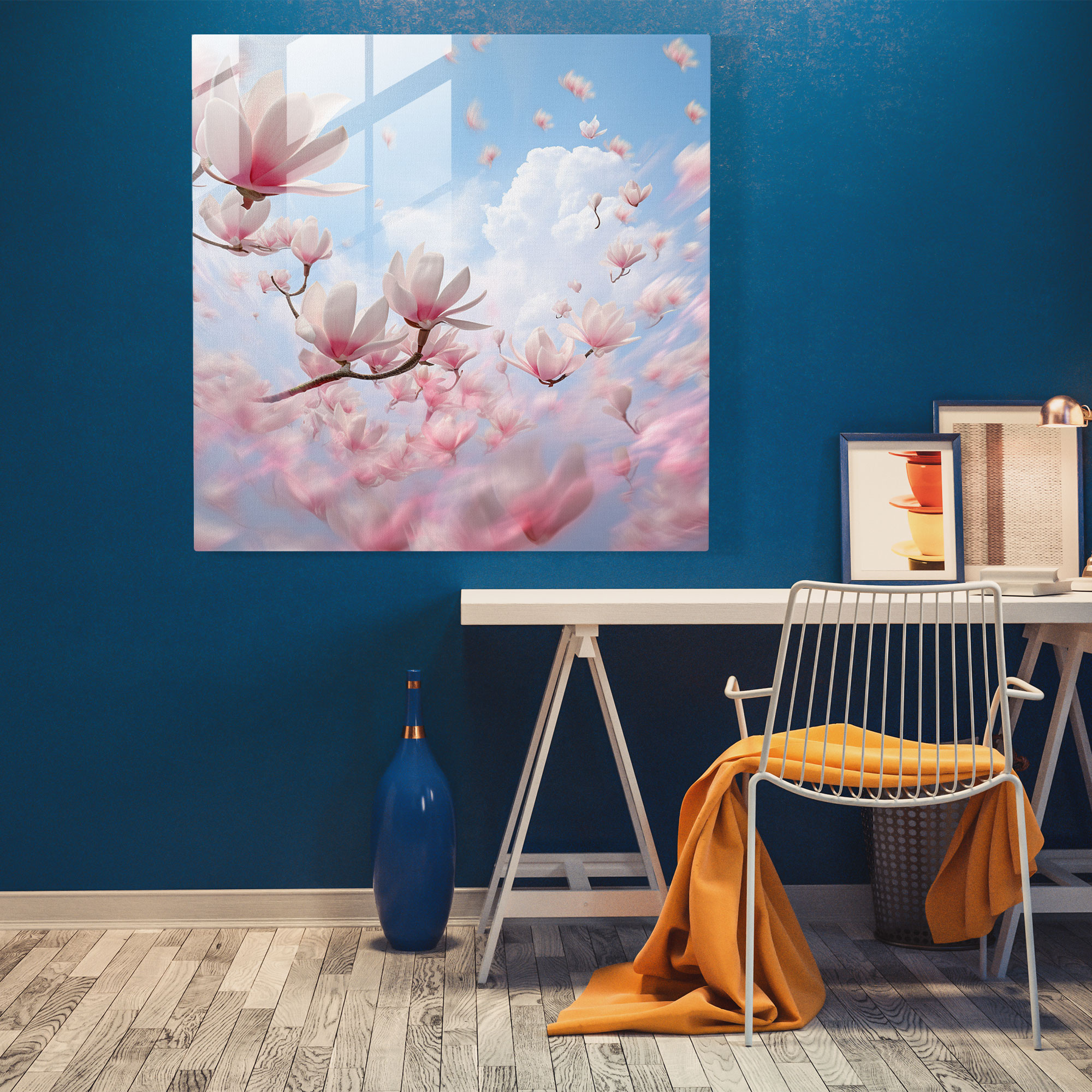 Magnolia Dreams Glass Print - Magnolia, Glass Print, Sky, Petals