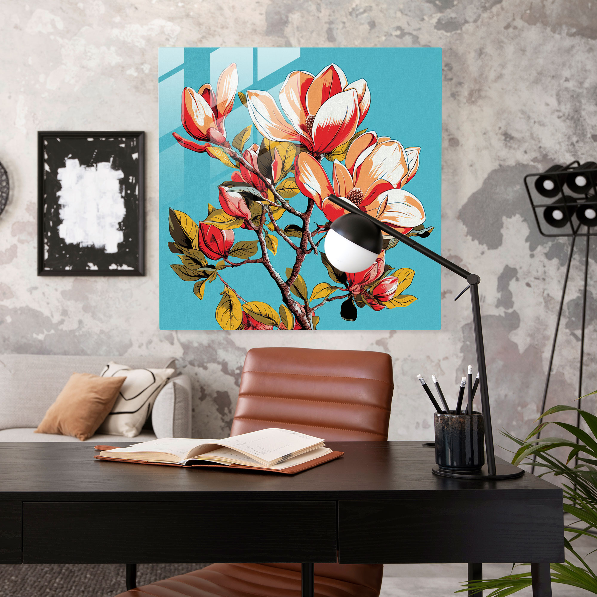 Magnolia Pop Art Glass Print - Magnolia, Colorful, Playful, Vintage Twist